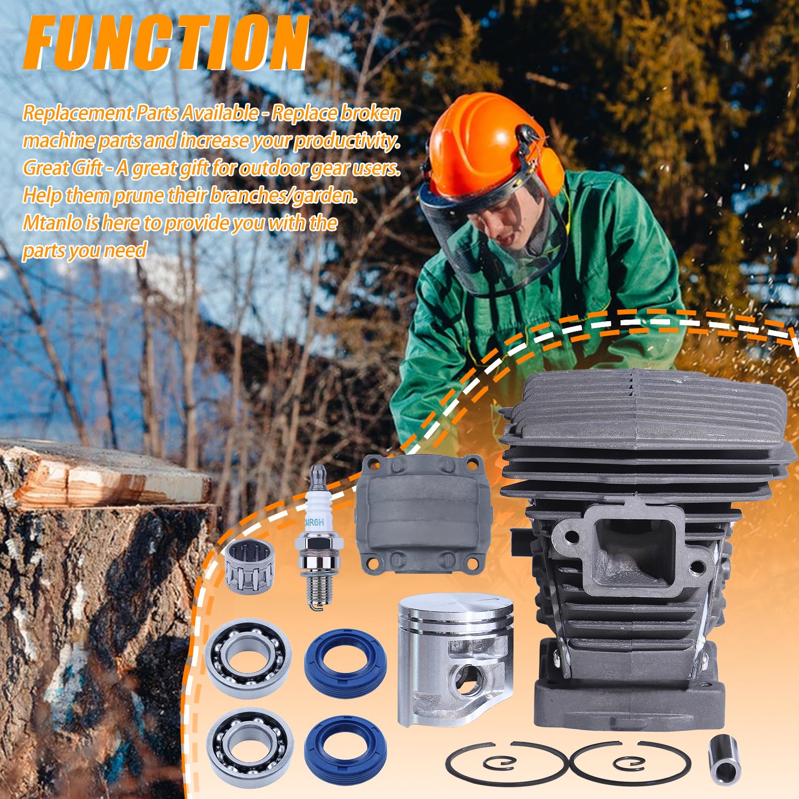Kit de pistón de cilindro para motosierra Stihl MS181 MS171 MS171C MS181C MS211 MS180 MS250 1139 020 1201, cilindro de 38 mm con cubierta de cilindro MS181, sello de aceite, bujía, rodamientos