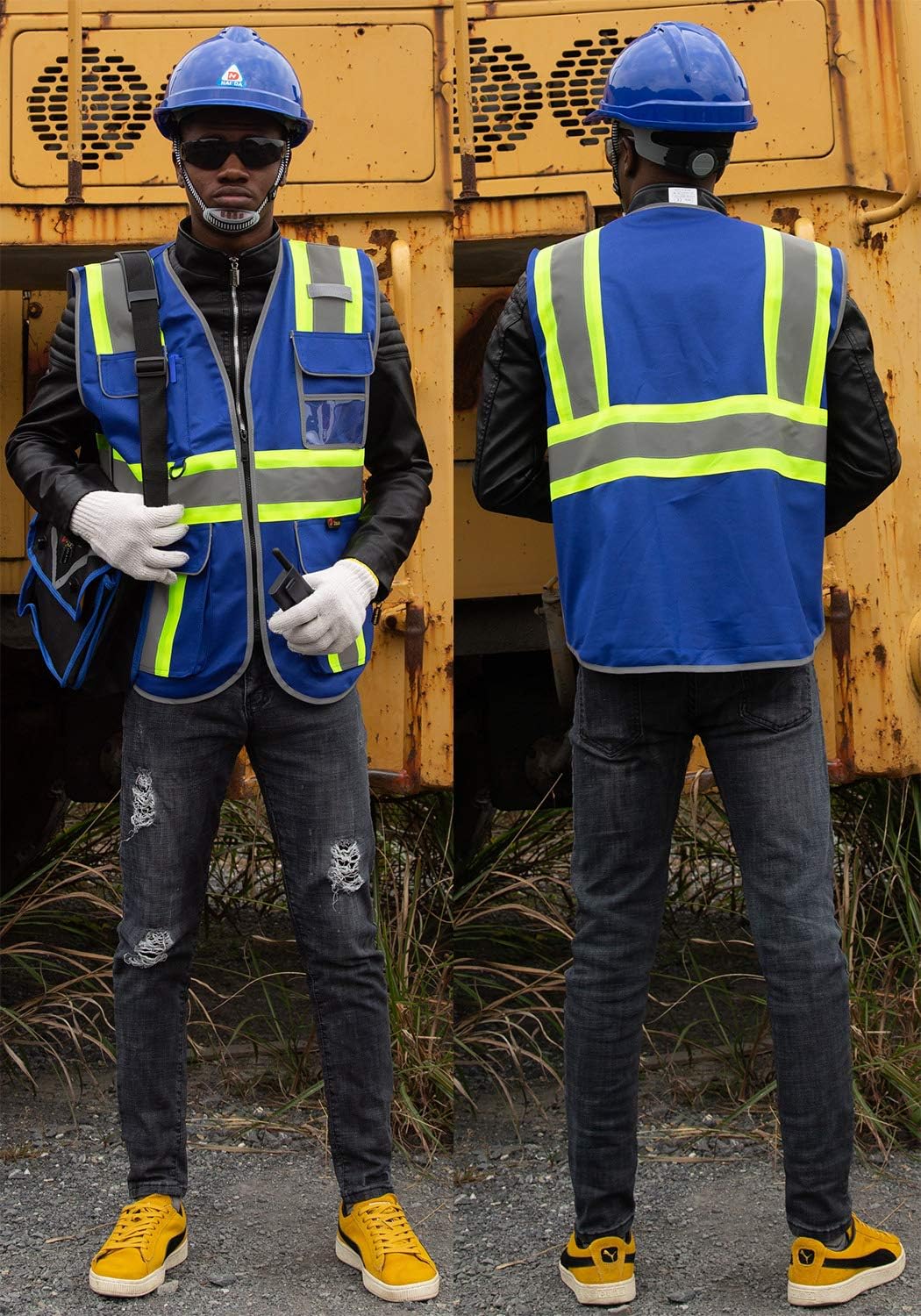 zojo High Visibility Safety Vest, 5PCS,Reflective with Multi-Functional Pockets and Zipper,for Men Women work(Blue-Strip)