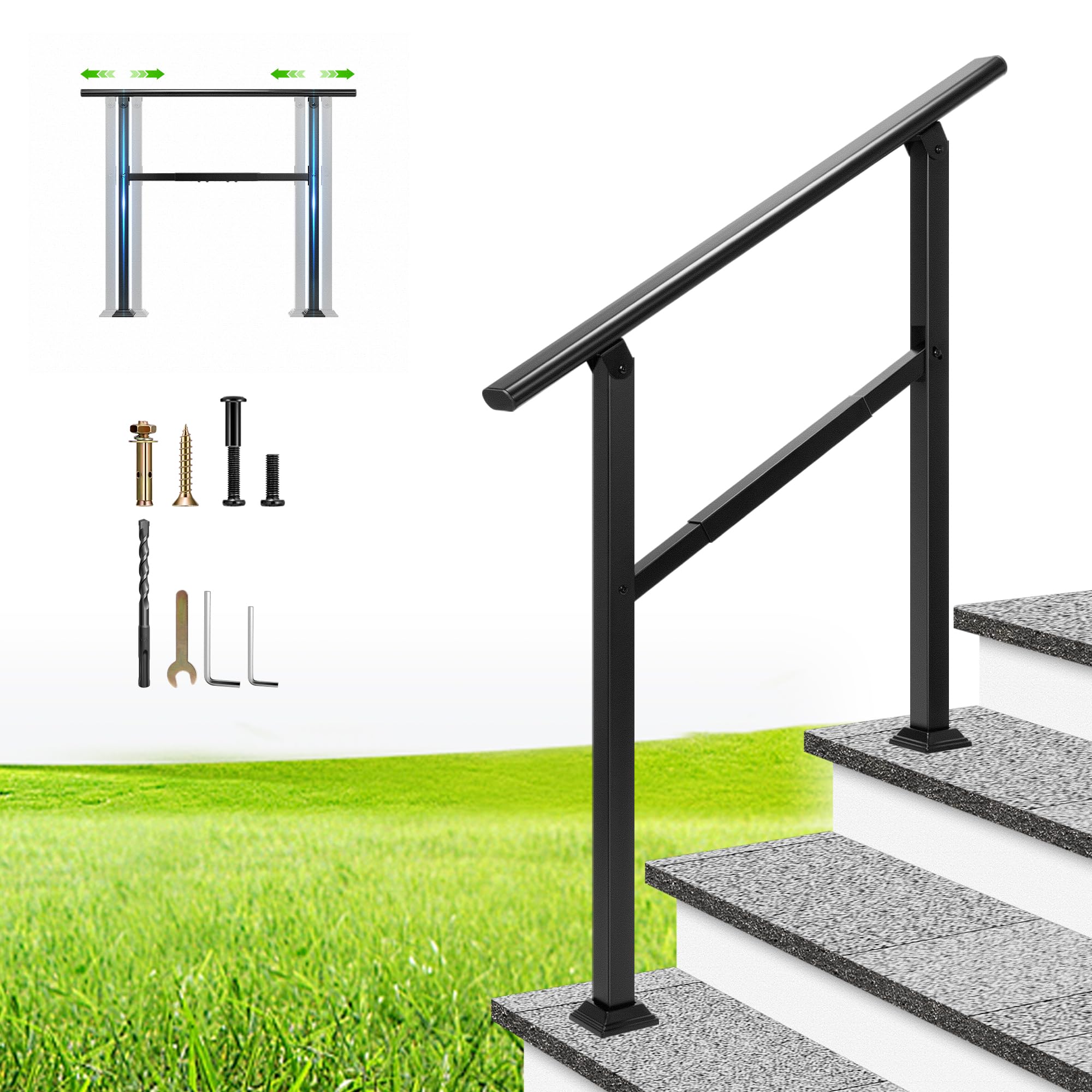 VIVOHOME Adjustable Outdoor Handrails Fit 3 Steps for Stairs Garden Porch