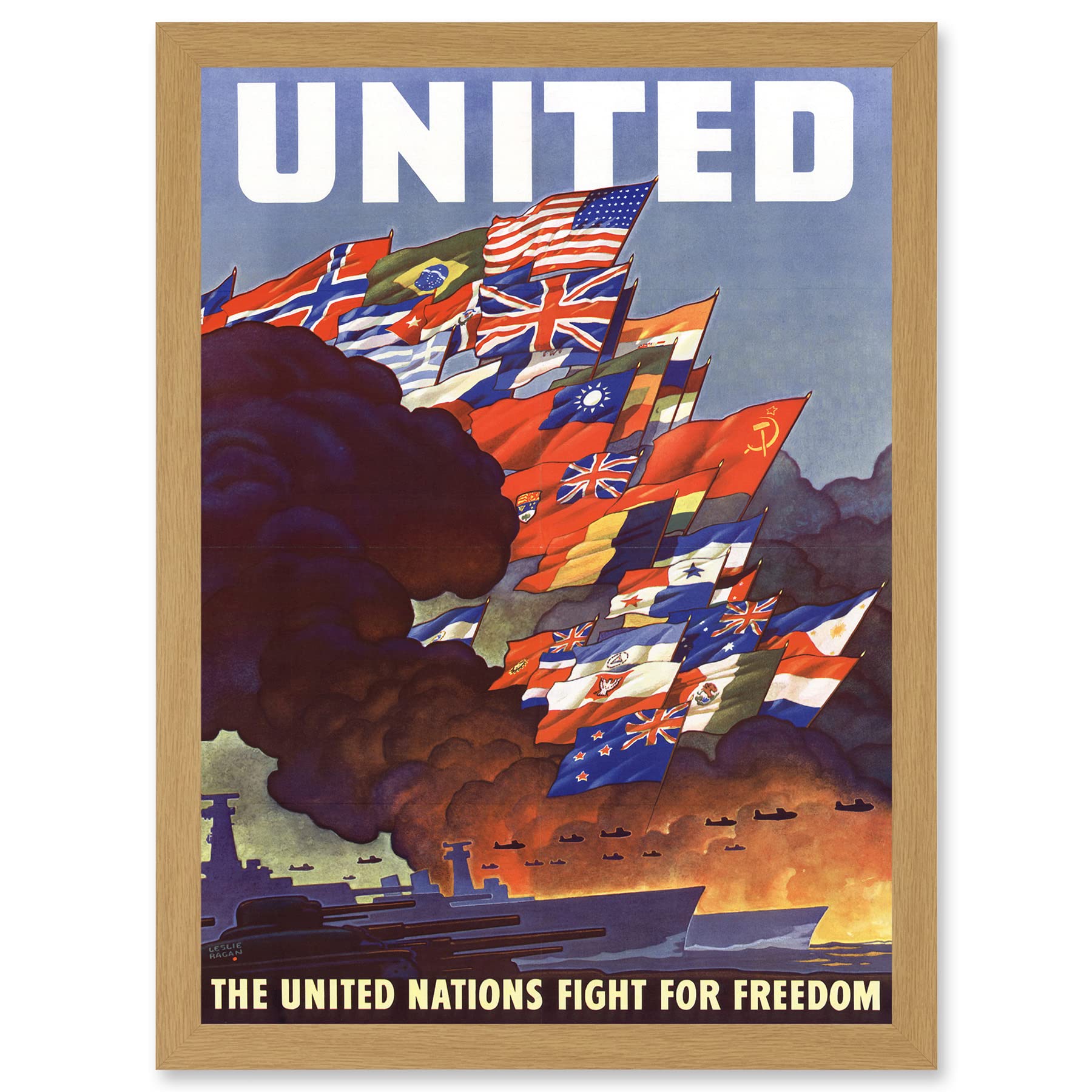 Artery8 WW2 World War Allies United Nations Fight Freedom Vintage A4 Artwork Framed Wall Art Print