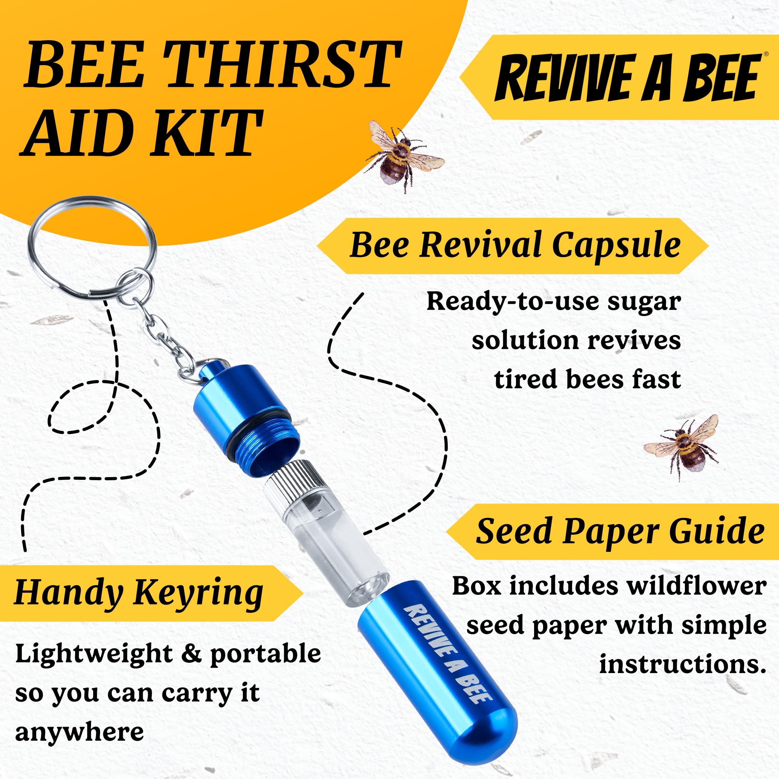 Revive a Bee Gift Box 1 x Bee Revival Kit Keyrings 1x Refill Bottle & Plantable Seed Paper — view 2