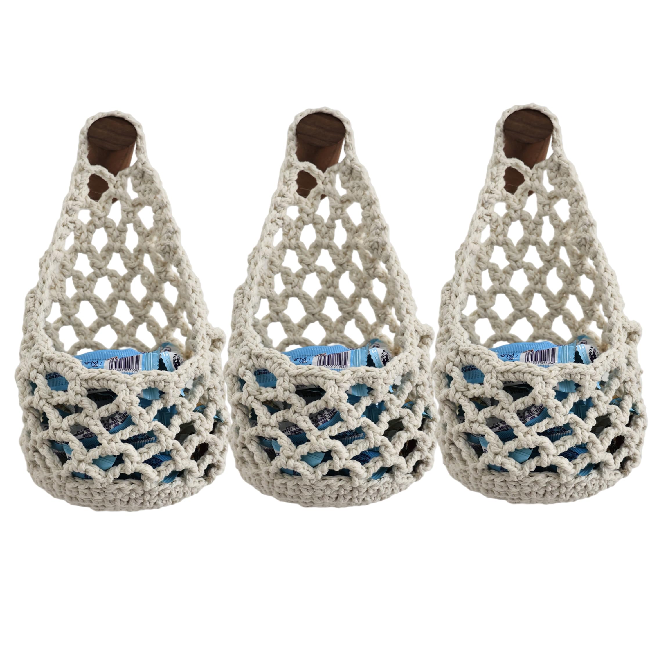 Ginwrek Woven Hanging Basket Hanging Wall Planter, 3PCS Woven Basket, Space-saving Handcrafted Cotton Rope Indoor Wall Planter For Plants Kitchen Storage, White