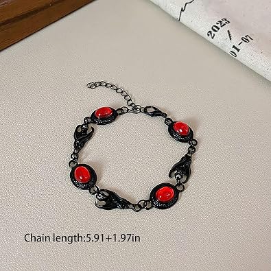 Gothic Red Crystal Black Bracelets for Women Halloween Vampire Charm Bracelet