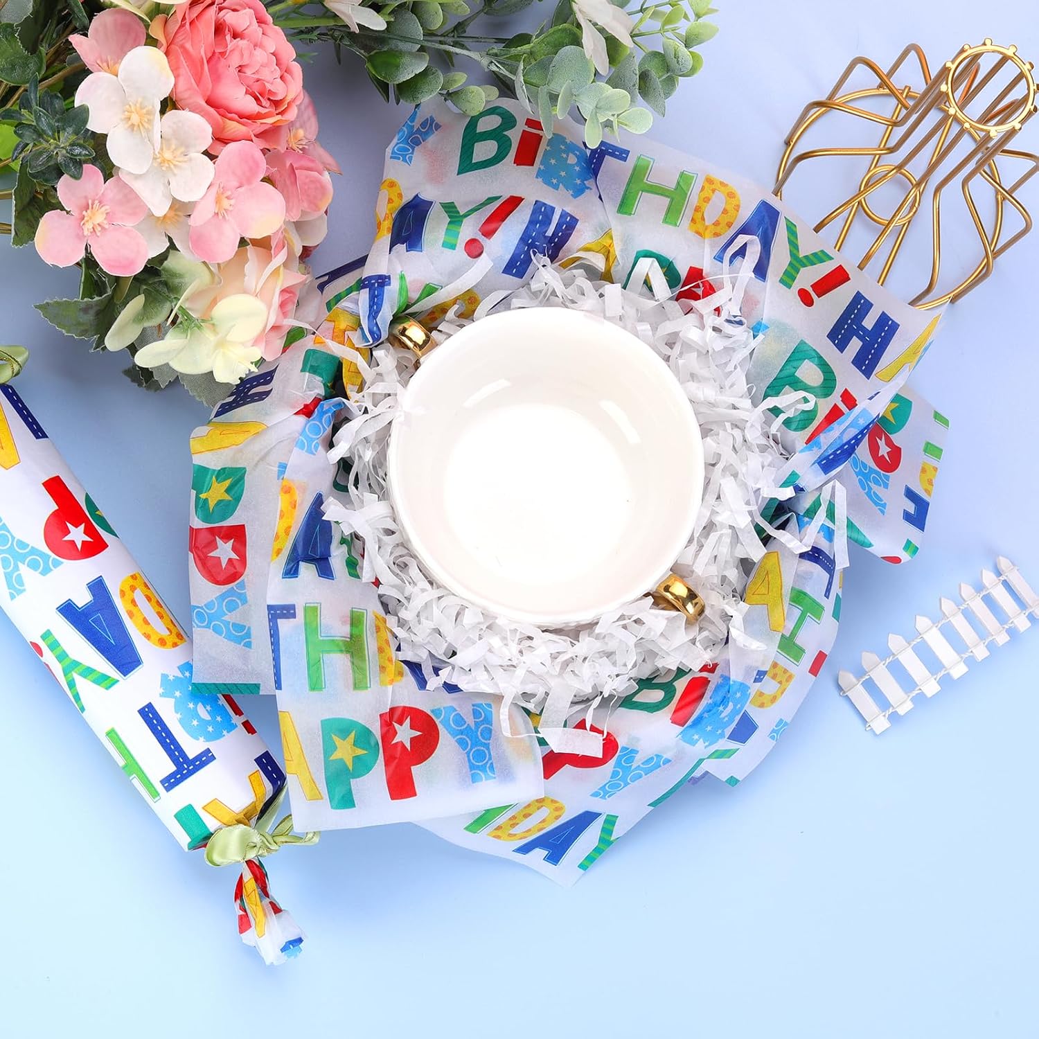 100 Sheets Happy Birthday Tissue Paper, 20x14in Colorful Happy Birthday Lettering Festival Gift Wrap Paper for Baby Shower, Birthday Celebration Party Decor Gift Bag Fillers