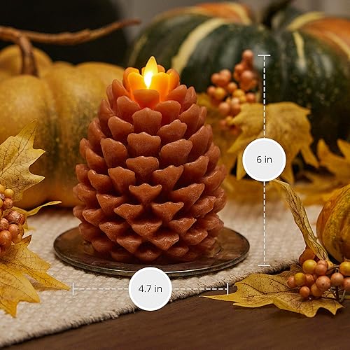 Miniatura 6 de Luminara Pinecone - Vela sin llama Adobe con acabado tiza de pino figura, velas LED sin perfume, funciona con pilas con temporizador, decoración