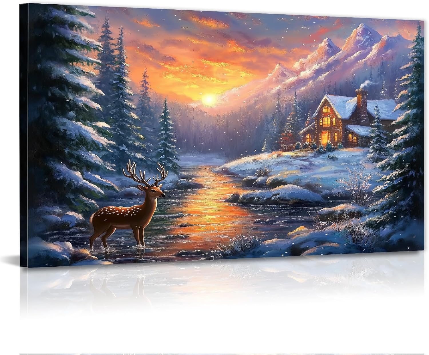 GLOKAKA Christmas Village Wall Art Winter Village Wall Decor Snowy Country Landscape Painting Print Festive Xmas Poster for Living Room Bedroom Home(SNOW-4,12"x18")