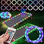 2 Emballez les lumières du trou de maïs, 16 Couleurs LED Lumières de bague de trou de maïs avec PVC Tableau et lumières d'Edge, avec télécommande pour la famille Backyard Bean Bag Jeu de trou de maïs, Corn Hole Outdoor Game(4ft × 2ft)