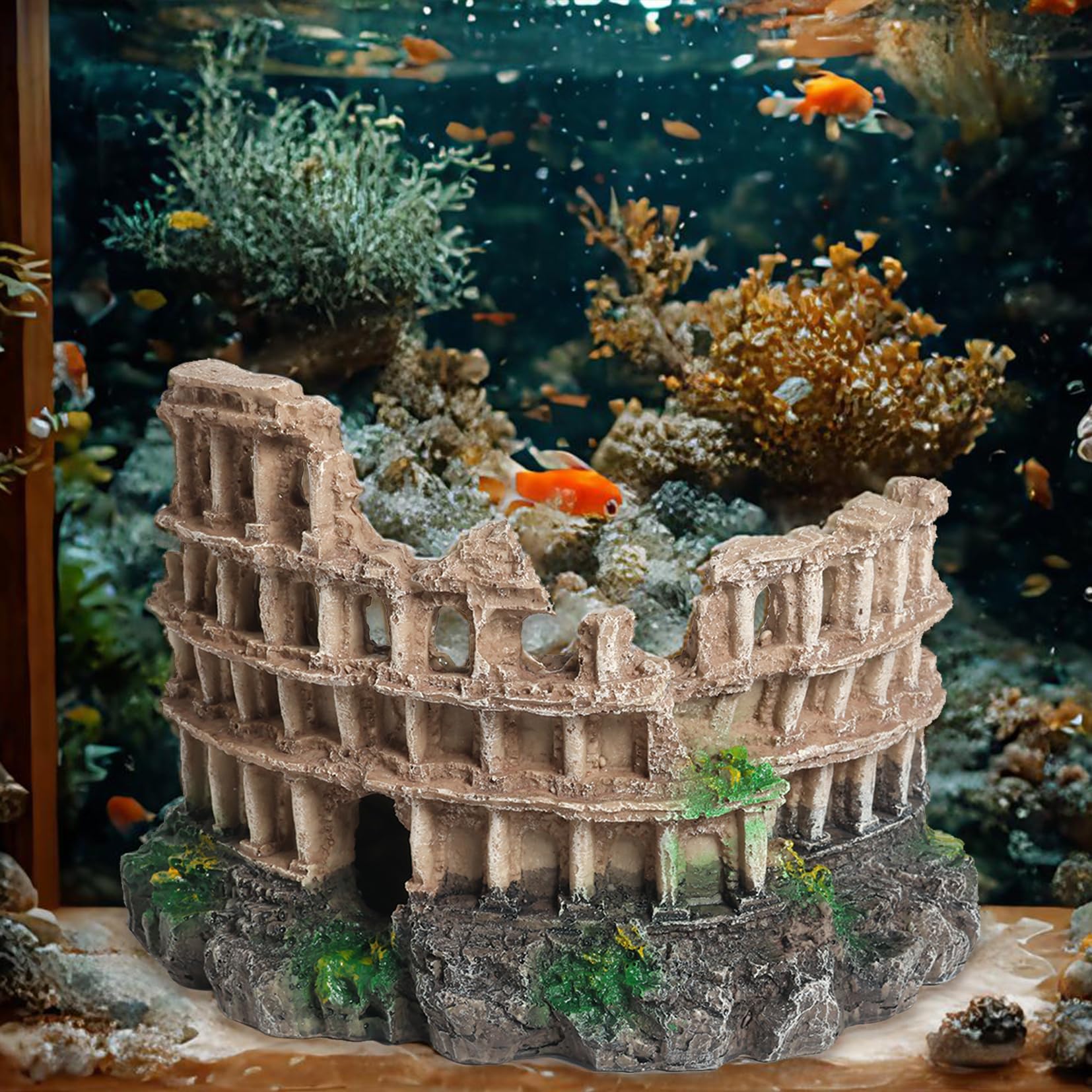 Aquarium-Dekoration, groß, römische Säule, Ruinen, Aquarium-Höhle, Versteck | Römische Säule aus Kunstharz, Ruinen für Aquarien. Höhlenversteck für Betta & Garnelen. Stabil für Süß- und Salzwasser