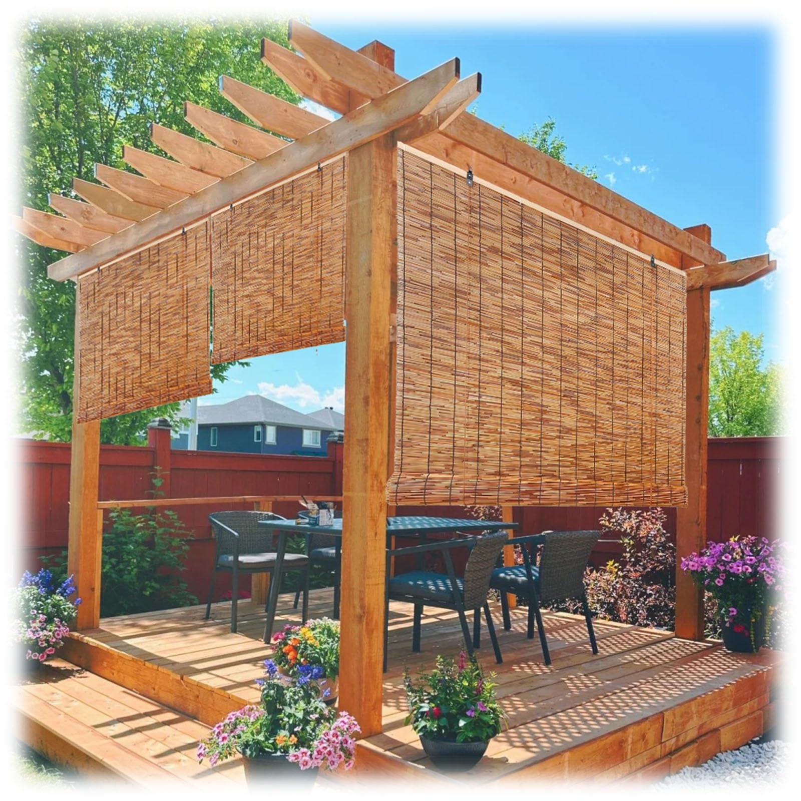 YZJTSXQHY Cordless Bamboo Blinds Waterproof, Privacy Screen Roll-up Shades for Home Patio Porch, Roman Curtain with Lifter, Custom sizes, 50 66 70 85 94 100 120 135 145 150 160 cm(L135cm x H175cm)