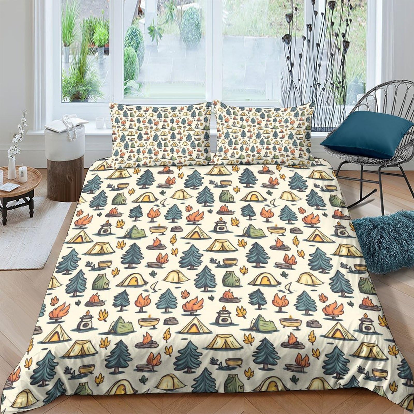 Ctjqhvkz Style-1 3D Printed Forest Camping Fitted Sheet Microfiber Soft Breathable Woodland Adventure Mattress Cover For Bedroom Dorm Single（135X200cm）