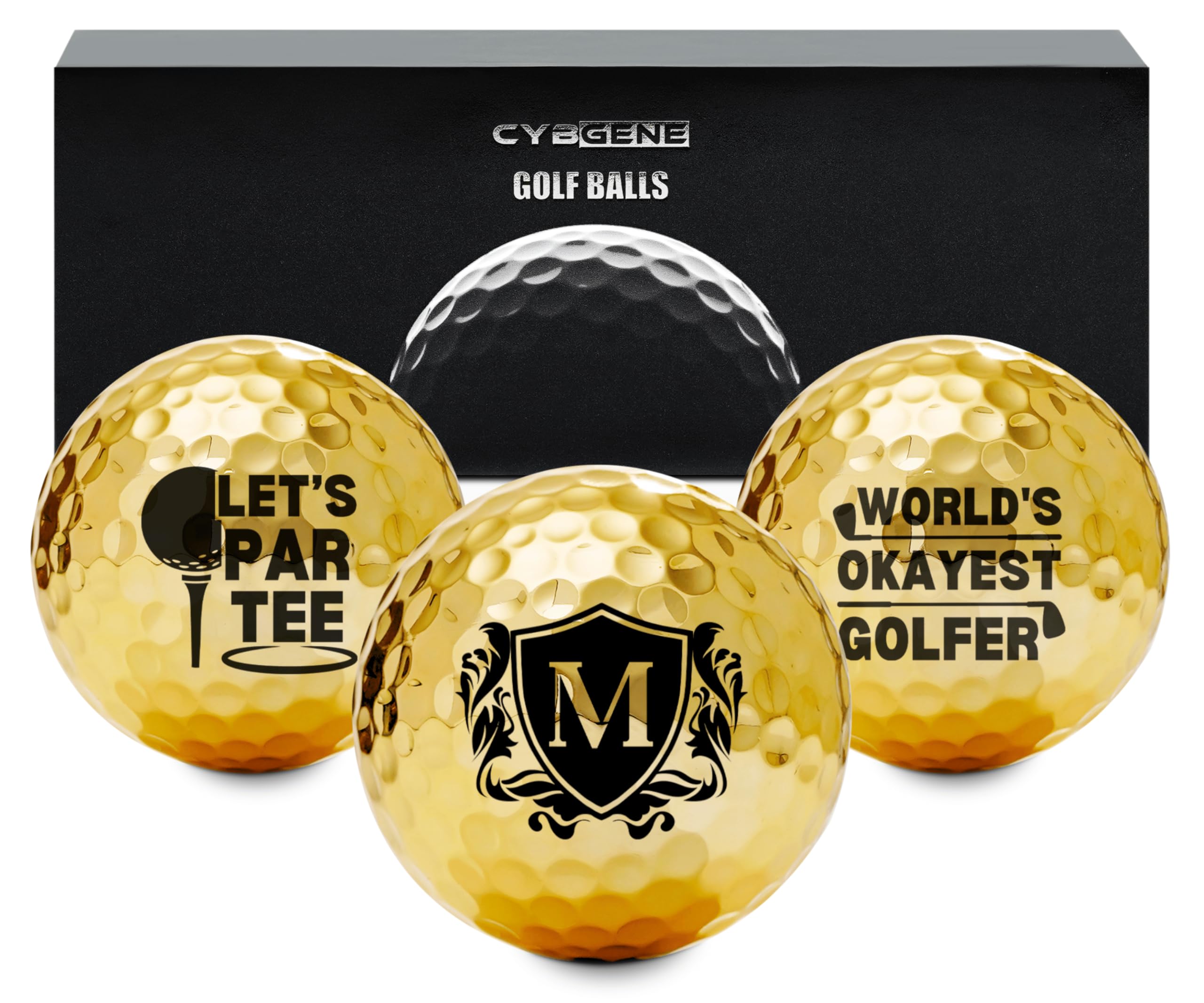 CybGene Funny Golf Gifts for Men Unique, Personalised Gold Golf Balls, Cool Accessories for Golf Lovers, Golfers, for Birthday and Christmas, M