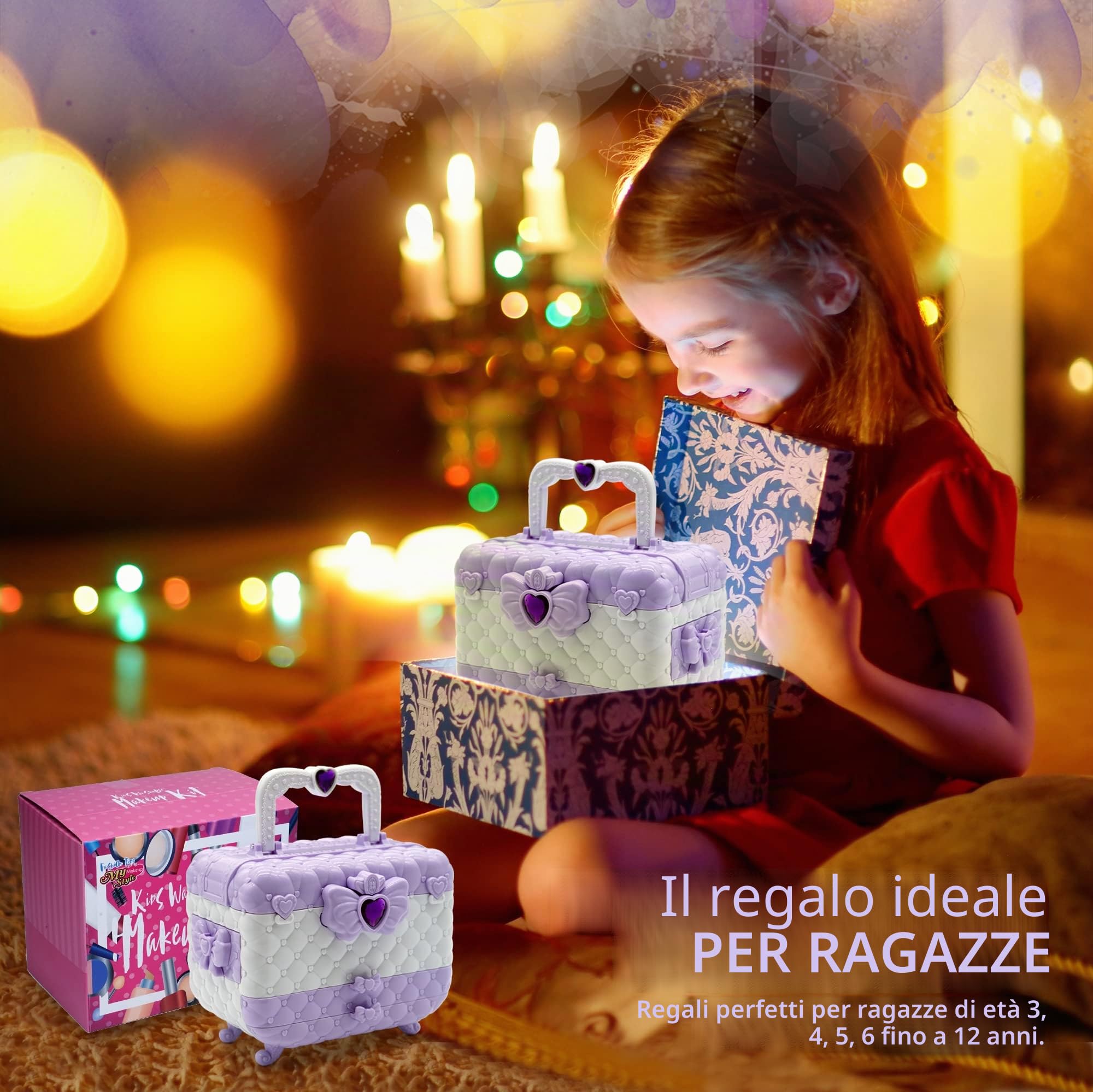 Set di Trucchi per Bambini e Bambine - Viola 57 Pezzi, Set da Trucco per Bambini, per Ragazze, per Halloween, Natale, Compleanno, per Ragazze 4, 5, 6, 7, 8, 9, 10-12 anni