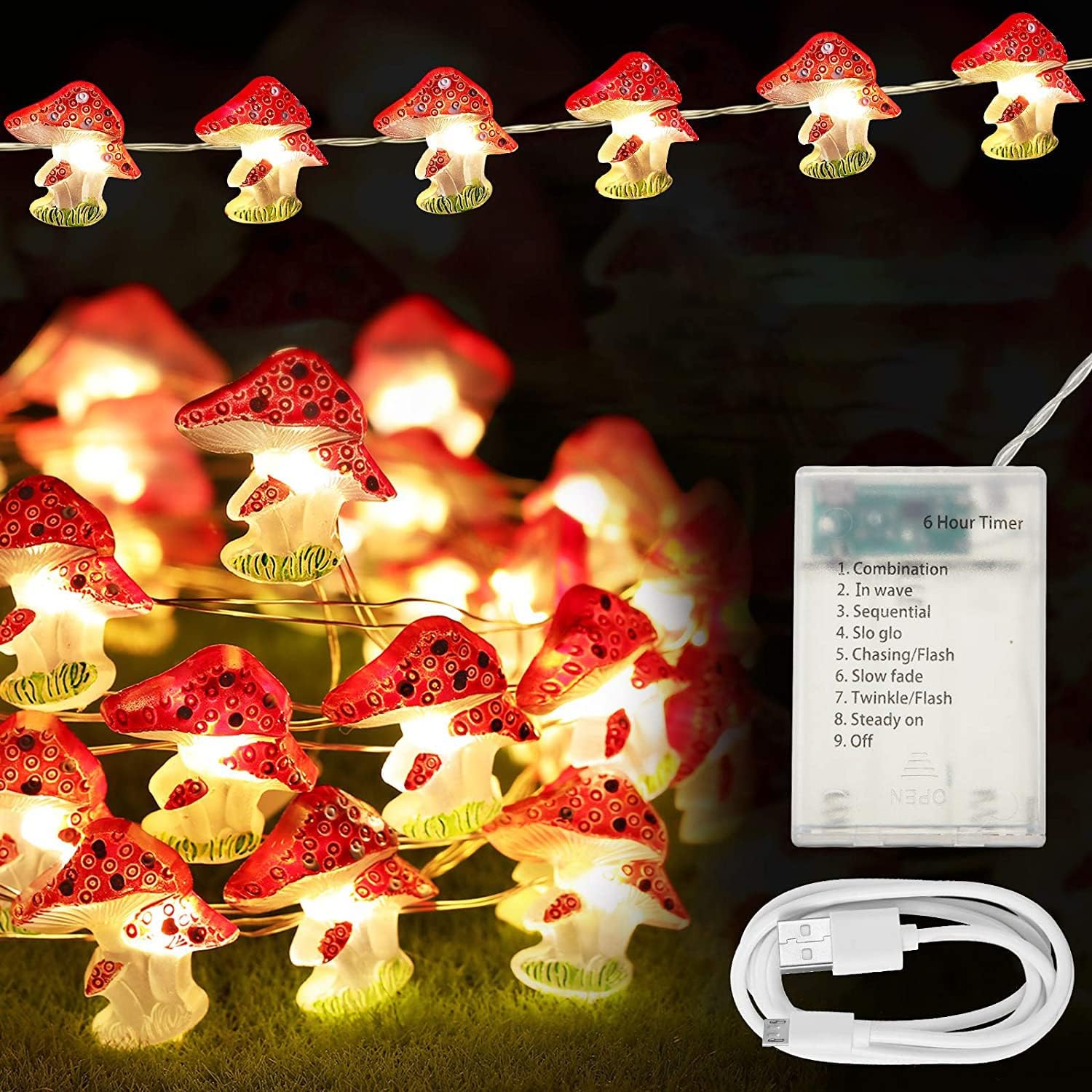 Mushroom String Lights Cottagecore Room Decor 30LEDs 13ft