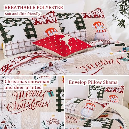 Miniatura 6 de Juego de edredón de Navidad, tamaño Queen, diseño de árbol de Navidad y ciervos de Navidad, muñeco de nieve, cubrecama ligero, decoraciones de