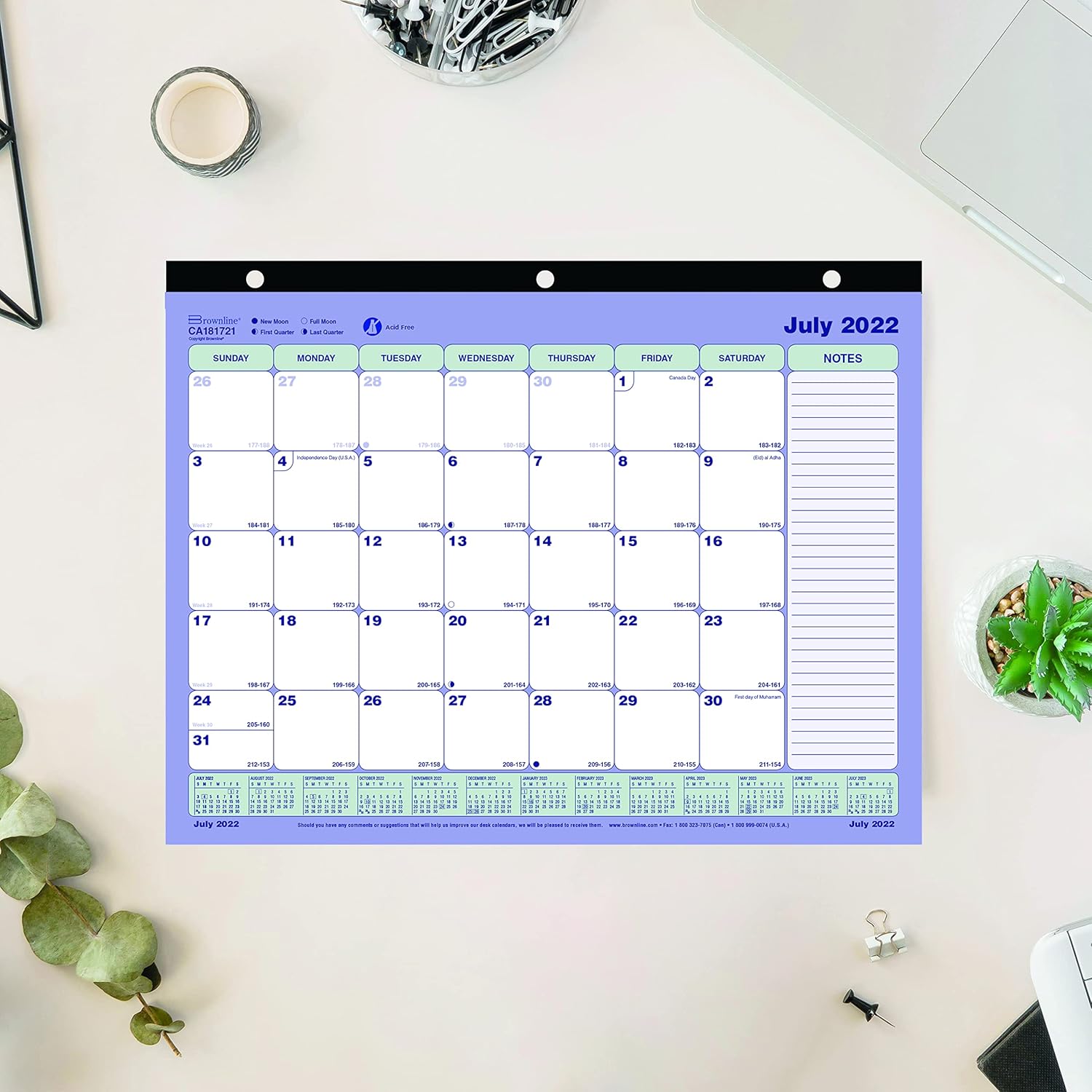 Brownline Academic 13-Month Desk Pad Calendar, 11 x 8.5, Black Binding, 13-Month (July to July): 2022 to 2023