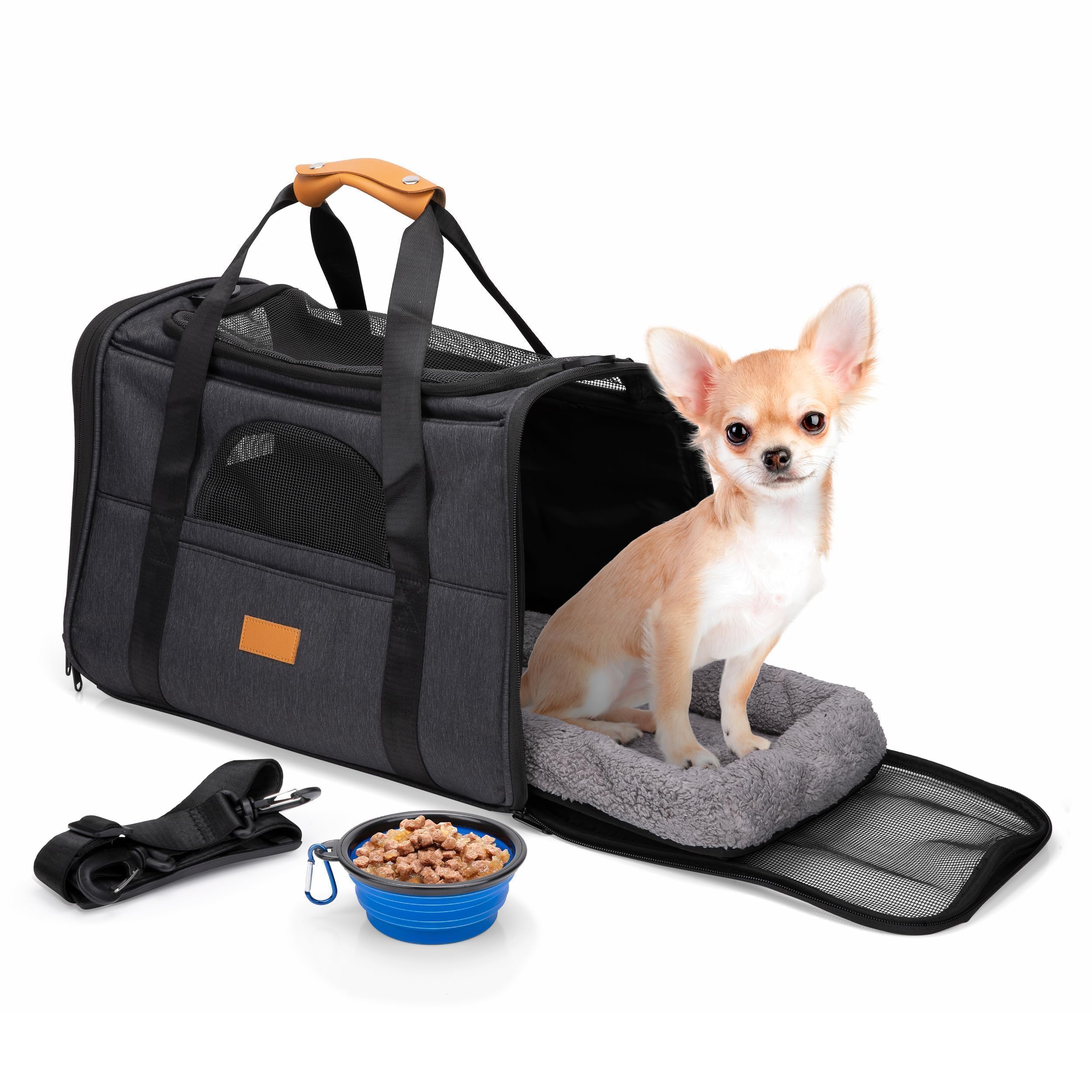 Bolsa de transporte para animales con correa de hombro cómoda y bandeja de comida maxxpro