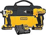 DEWALT 20V MAX Cordless Drill and Impact Driver, Power Tool Combo Kit , Includes 2 Batteries, Charger and Bag (DCK240C2)