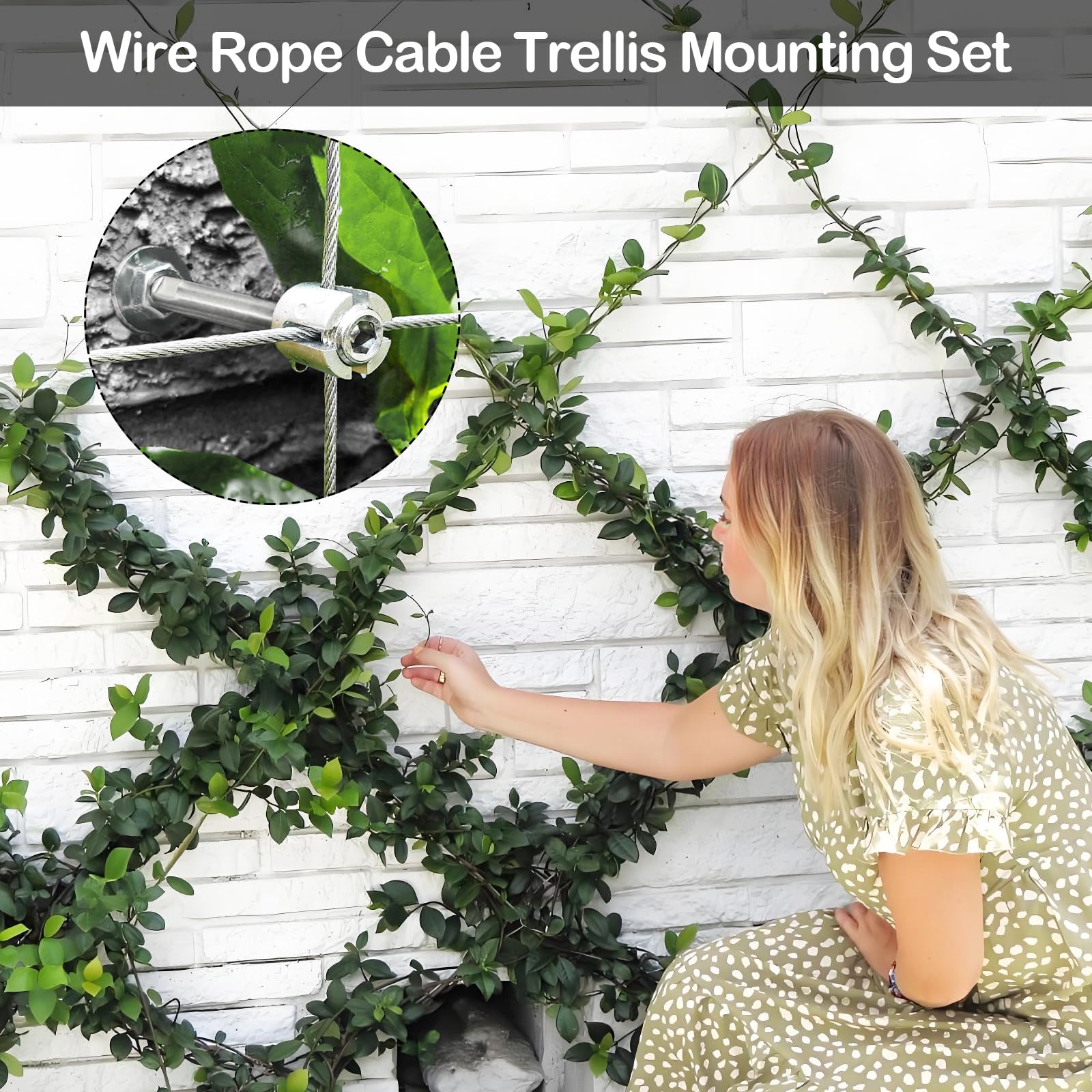 30M Tutor para Plantas Trepadoras, Cable de Acero Inoxidable T316 Sus de 3 mm, Kit Completo con Cortaalambres, Guantes Resistentes a la Abrasión y Accesorios de Enrejado para Vides y Flores