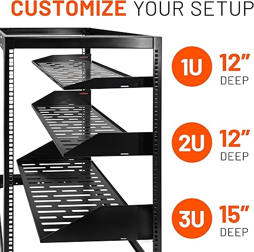 Vista 8 de ECHOGEAR Estante para rack de 2U – Diseño universal que funciona con cualquier rack – Capacidad para 50 bits de servidores, equipo de red o equipos