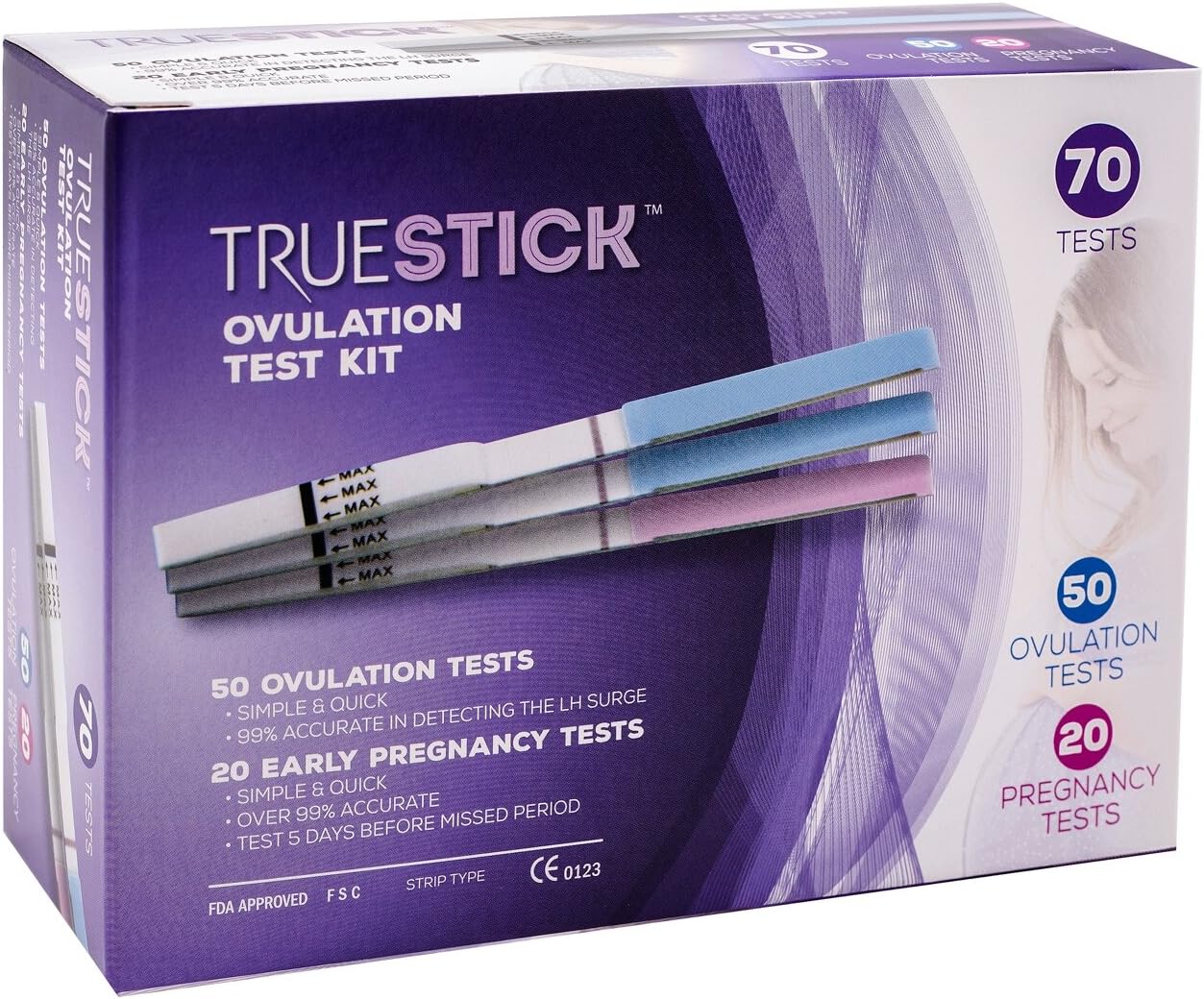 Ovulation & Pregnancy Test, Fertility Test Combo, 50 Ovulation & 20 Pregnancy Strips, Early Detection & 99.9% Accurate, by TrueStick