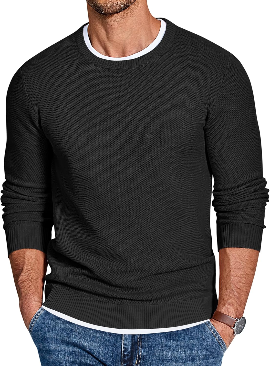 COOFANDY Mens Crewneck Sweater Slim Fit Lightweight Knit Pullover Casual Dress Crew Neck Pullover Sweaters