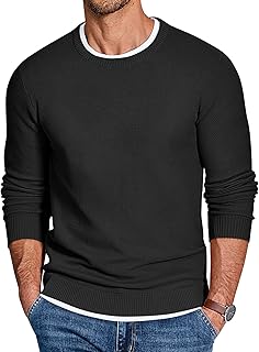 Mens Crewneck Sweater Slim Fit Lightweight Knit Pullover Casual Dress Cr...
