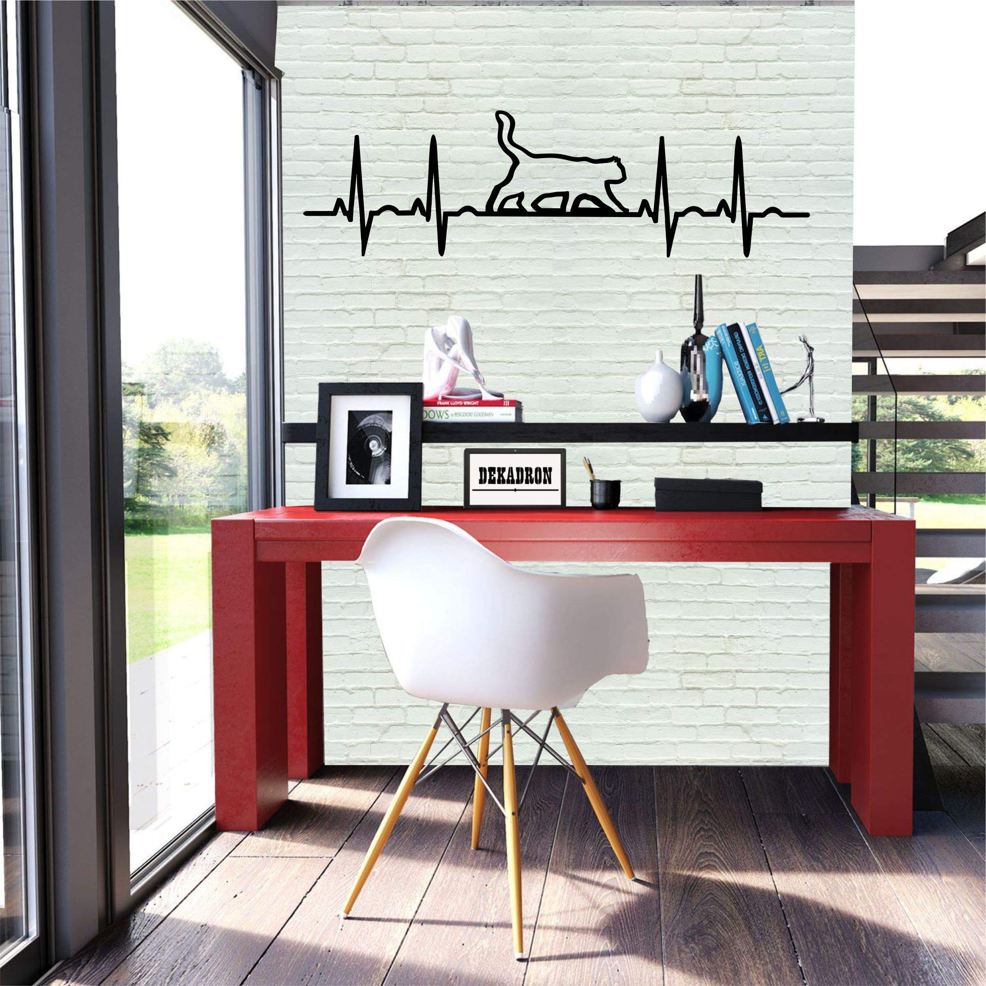 DEKADRON Décoration murale en métal - Ekg chat - Silhouette murale 3D en métal - Décoration murale pour la maison, le bureau, la chambre à coucher, le salon - Sculpture (61 x 25 cm)