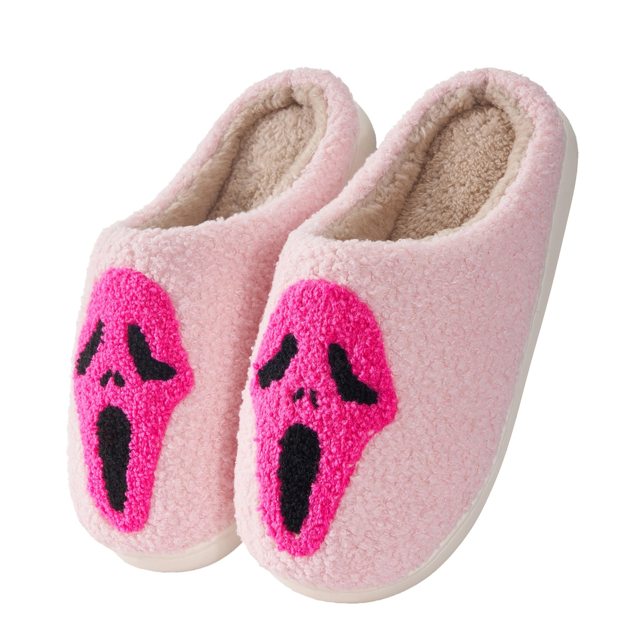GEBUFAW Halloween Slippers for Women Retro Soft Cozy Comfy Plush Lightweight Slip-on Indoor Outdoor Anti-Skid Sole Christmas House Shoes