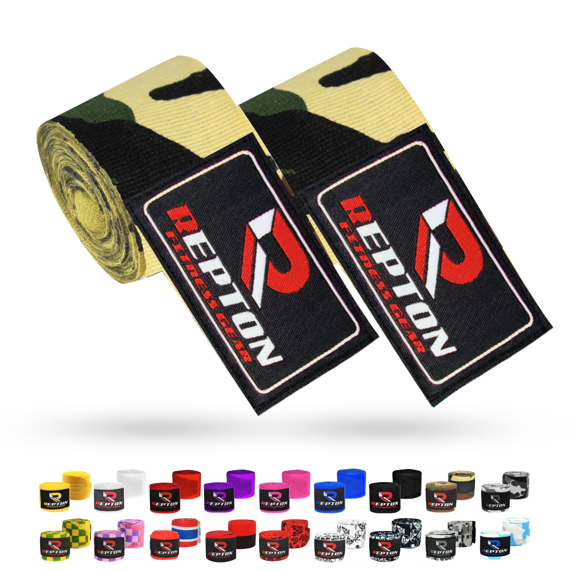 Boxing Hand Wraps for Men- Cotton Hand Gloves with Hook & Loop Strap & Thumb Loop -Elasticated Bandages Wrist Support tape -Great for MMA, Muay Thai, Kickboxing- Unisex Adult Pair (Green Camo)