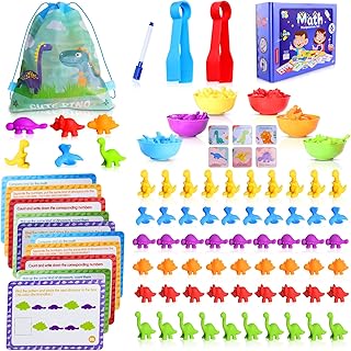 Counting Dinosaurs Sorting Toy Set with Matching Cups Toddlers 72 PCS Dino Counting Toys with Math Cards Preschool Learning Toys STEM Educational Game for Kids 3 4 5 6 7 8+ Years Boys Girls