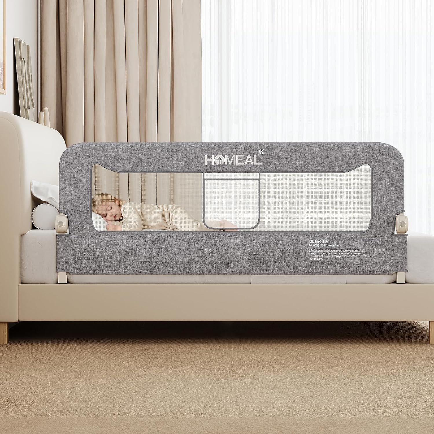 HOMEAL Bed Rail for Toddlers, 59in Swing Down Baby Bed Rail Guard, Toddler Bed Rails for King Size Beds, Twin, Full, Queen, Bed Guard Rail for Toddlers, Grey Grey 59in