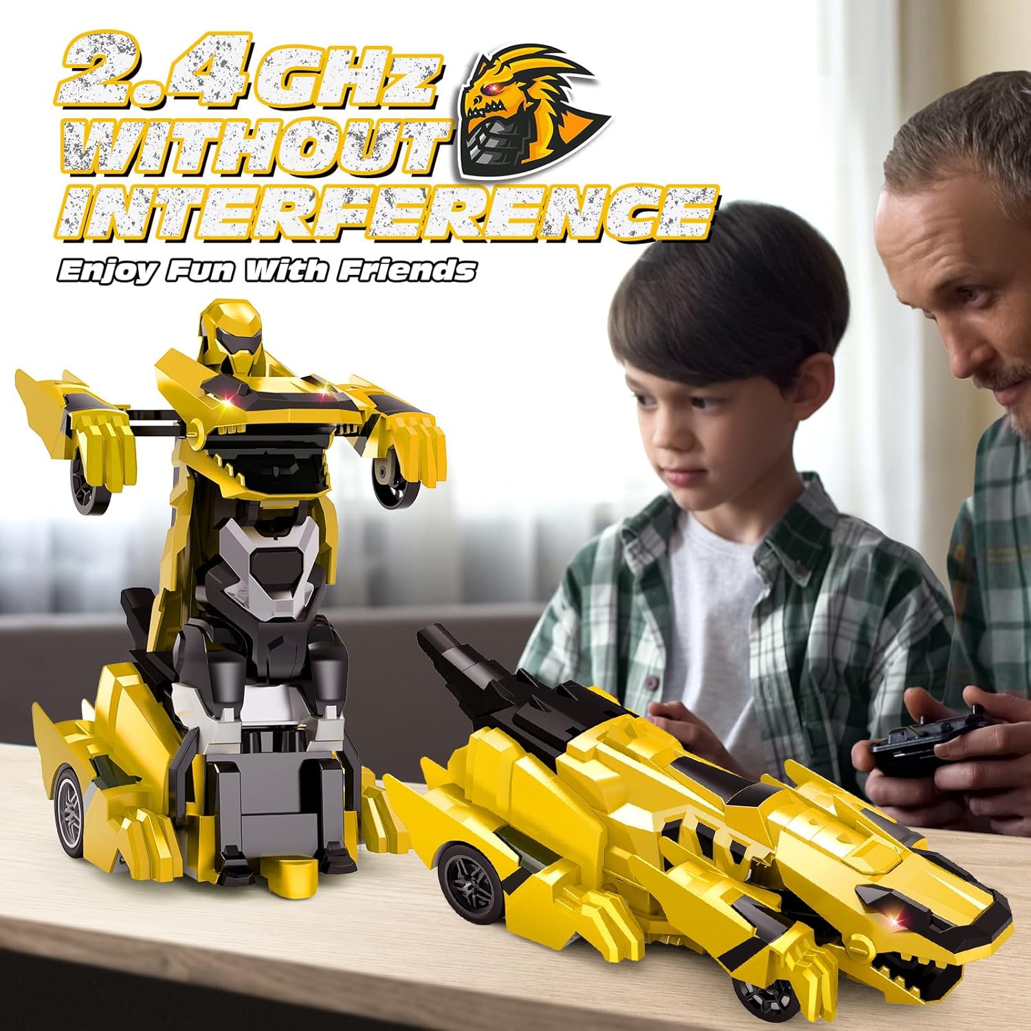 Tecnock Remote Control Car, Transform Dinosaur Toys Car Robot with One-Button Transformation, Rechargeable Battery for 70-Min Play, Gift for Boys & Girls Ages 4-7 8-12