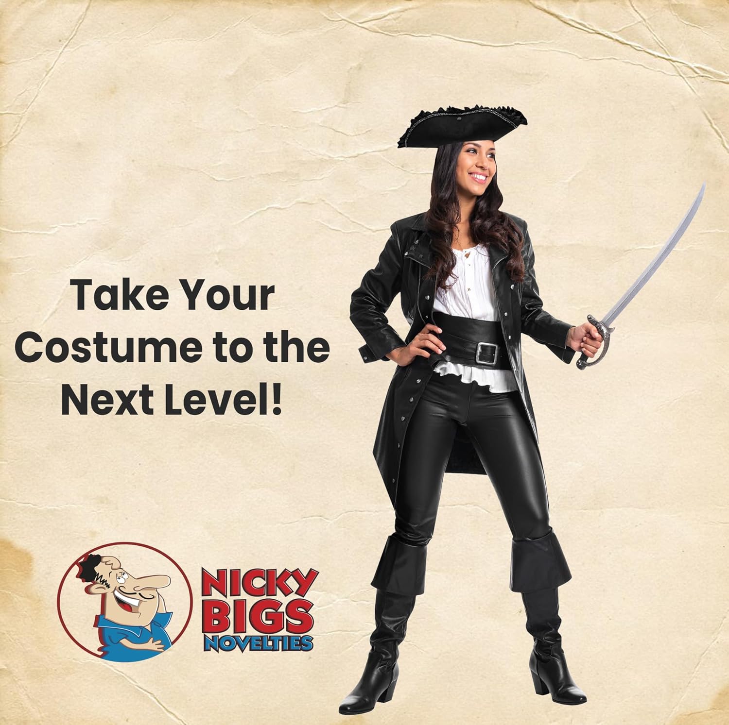 Nicky Bigs Novelties Black Pirate Hat For Women, Tricorn Hat For Adults, Captain Hats, Buccaneer Cap - Image 6