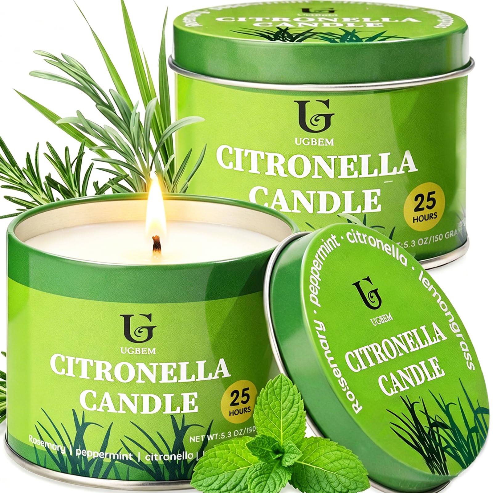 2 Pack Citronella Candles Outdoor, 5.3oz Natural Camping Candle