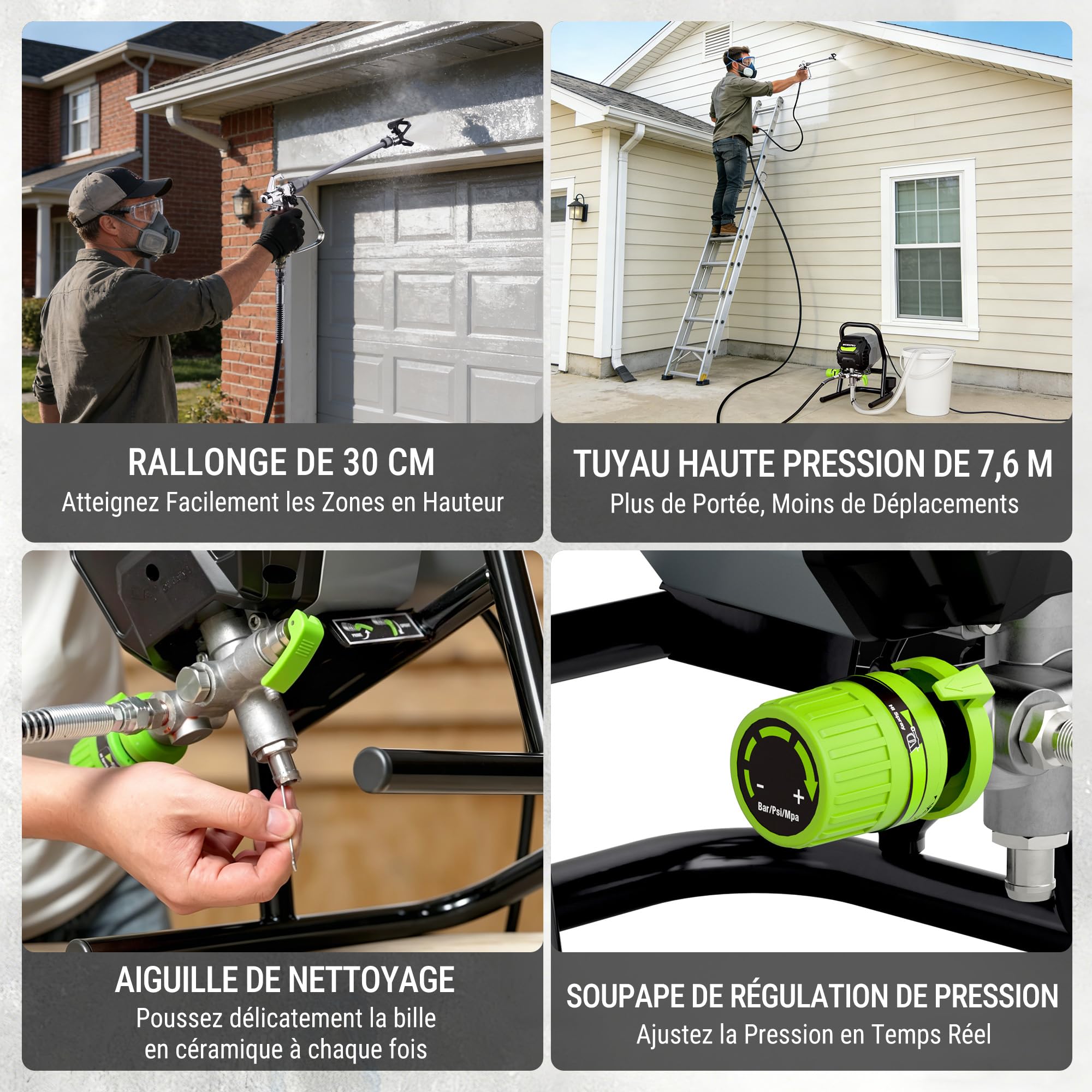 WORKPRO Pulvérisateur de Peinture Airless 700 W | 2900 PSI/200 Bar Haute Efficacité sans Dilution avec Rallonge, Pistolet à Peinture Électrique pour Intérieur et Extérieur