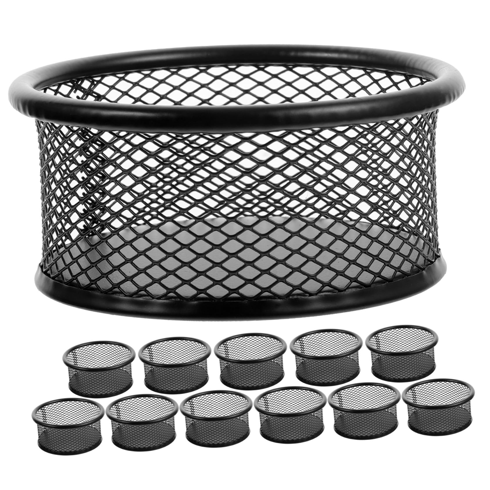 KALLORY 12pcs Mesh Paper Clip Cylinder Holder Iron Metal Clip Dispenser for Desktop Home Office