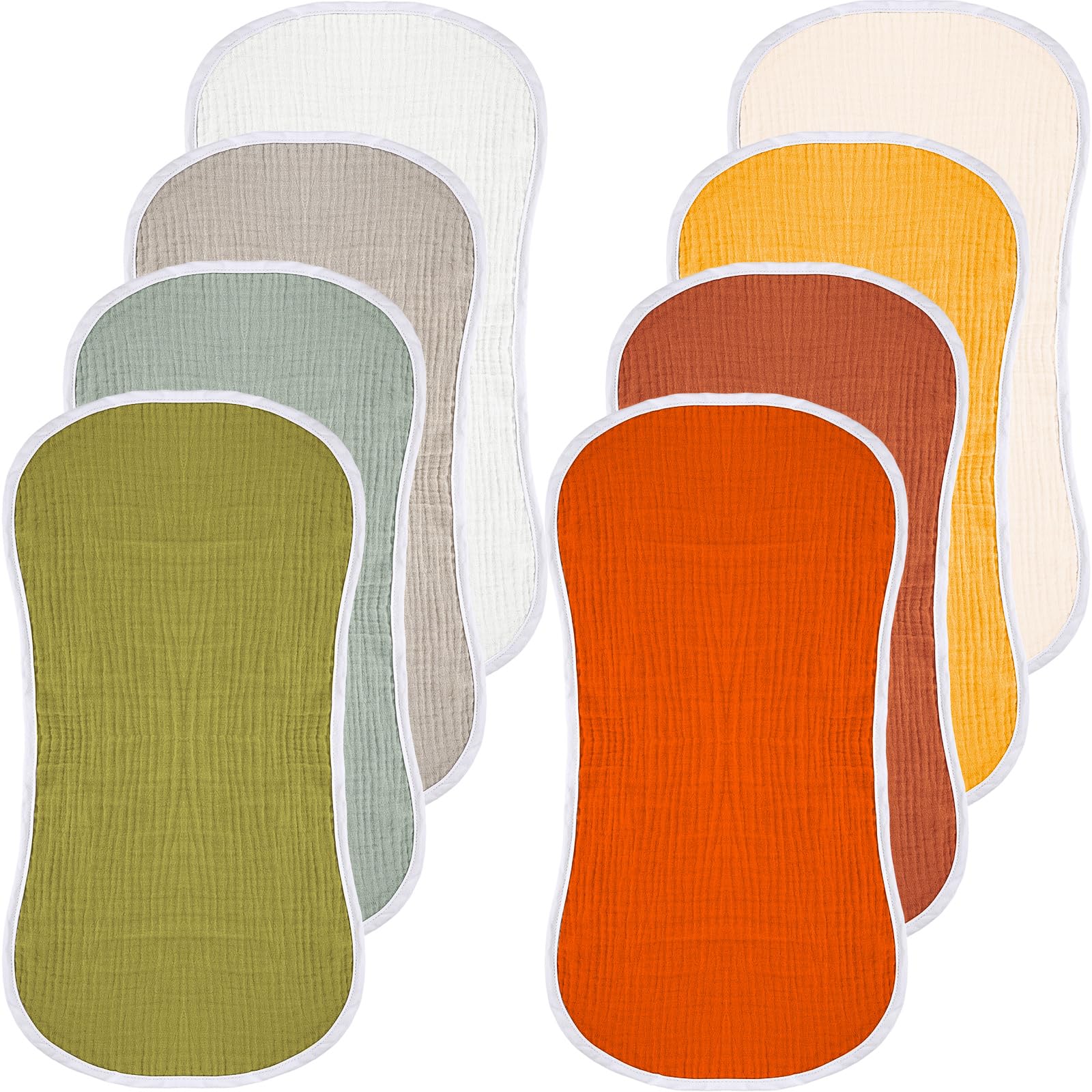 Whaline 8Pcs Muslin Baby Burp Cloths Neutral Multicolored Burping Cloths Large Absorbent Cotton