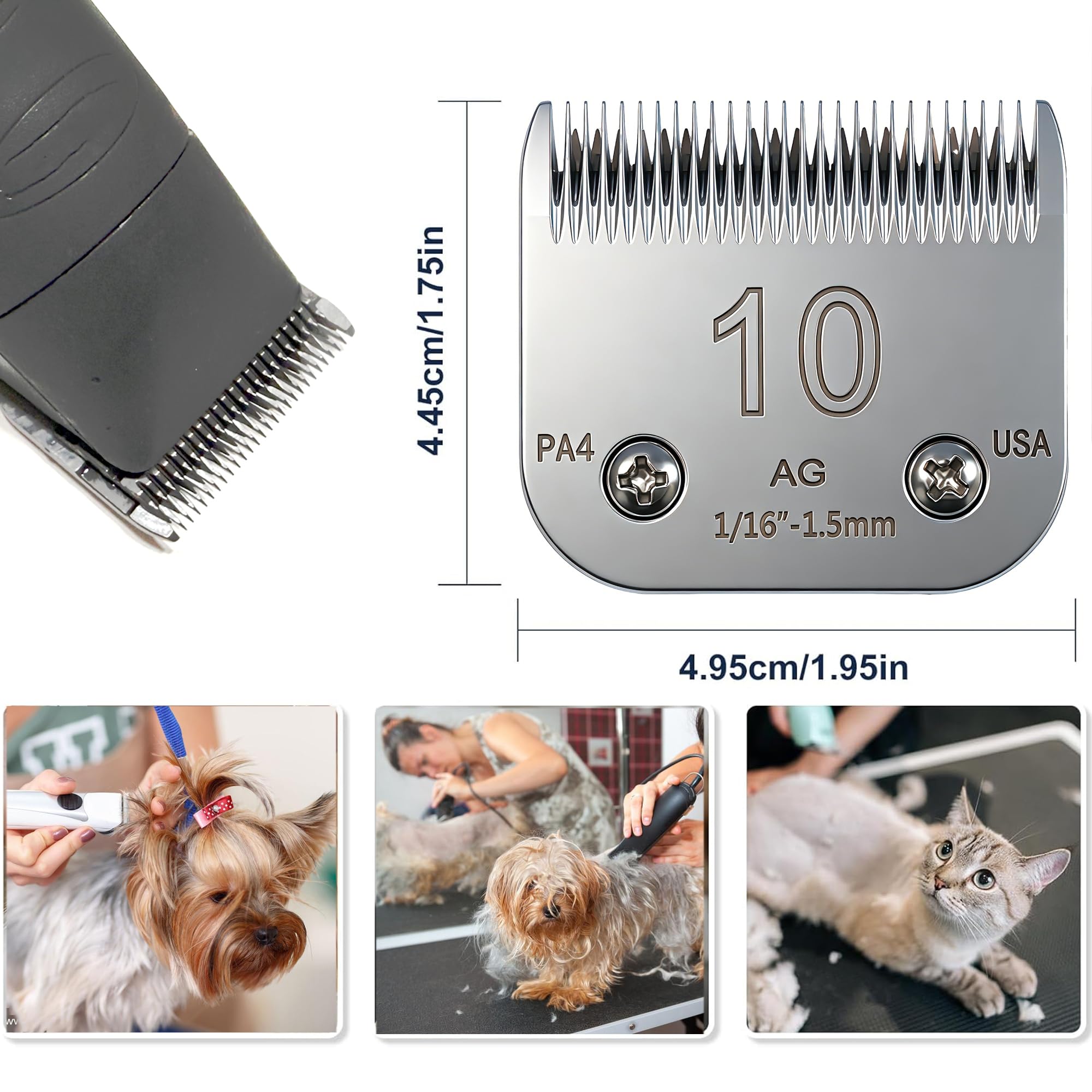 Paquete de 2 cuchillas profesionales para cortar perros, 10# 1.6 mm con hoja desmontable compatible con Oster Andis Wahl Conair A5 Model Series, afiladas, dureza