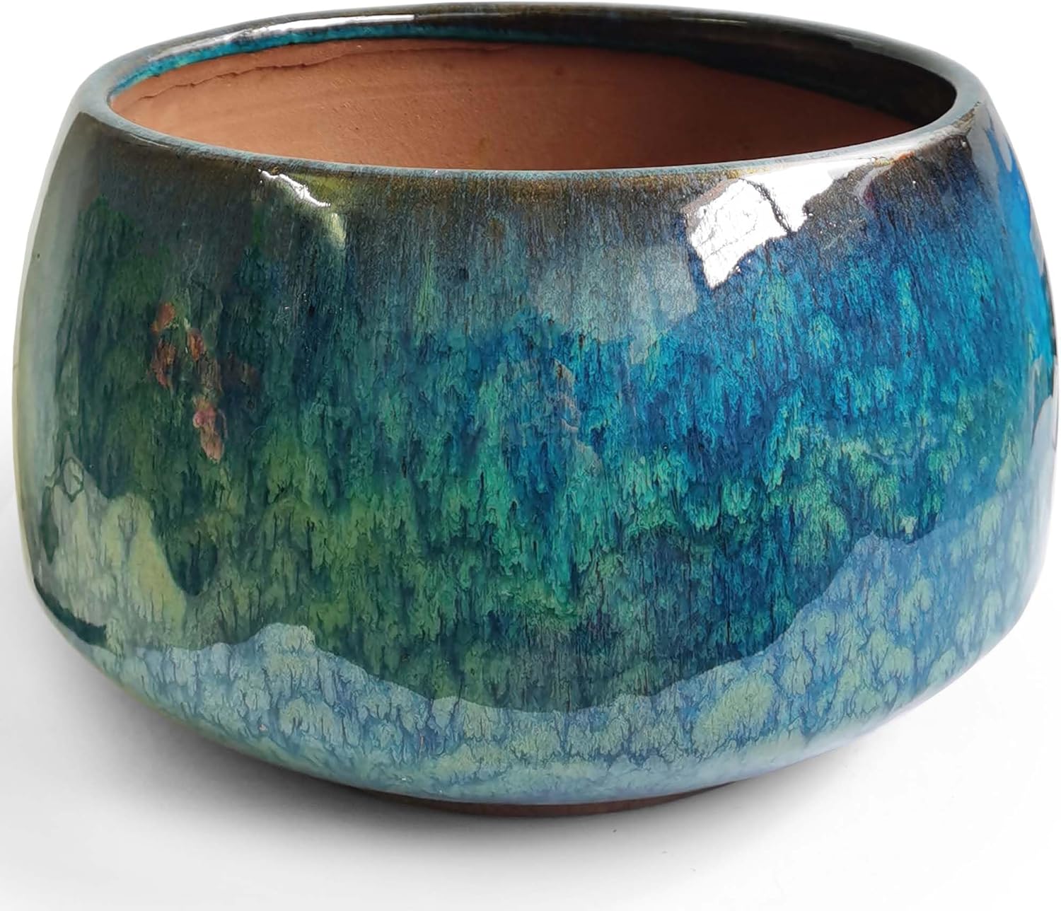 Reactive Glaze Multicolor 10" Ceramic Plant Pot, Large Blue Green Planter Artisan Flower Pot with Drainage Hole, Breathable Planter for Indoor Outdoor Plants