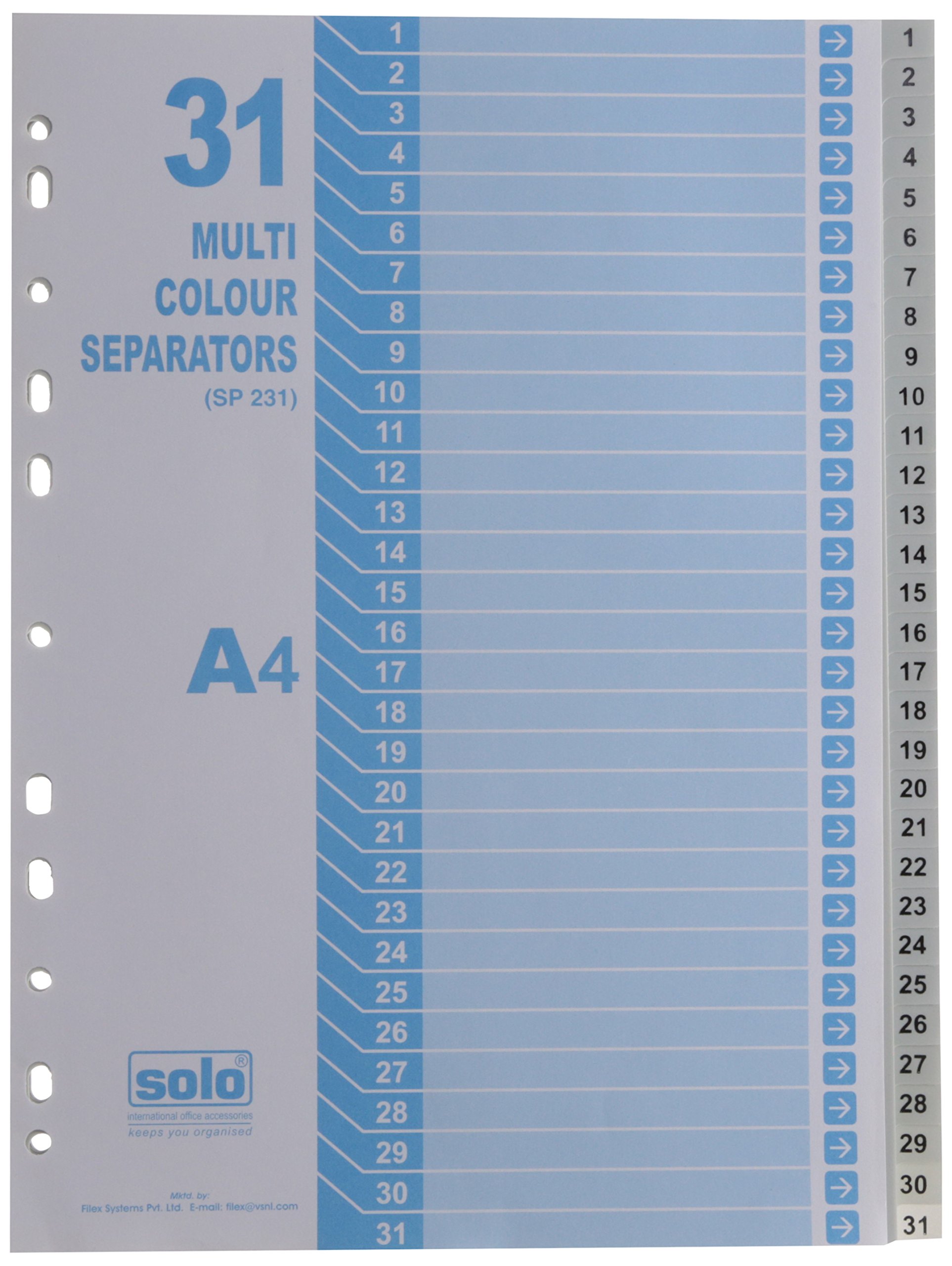Solo SP 231 Separator/Divider (Set of 31) - Uni Colour A4 - Grey
