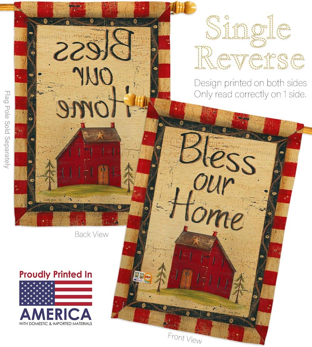 Bless Our Home House Flag Country Living Primitive Farm Western Barn American Rustic Cowboy Rural Ranch Small Decorative Gift Yard Banner Made In USA 28 X 40