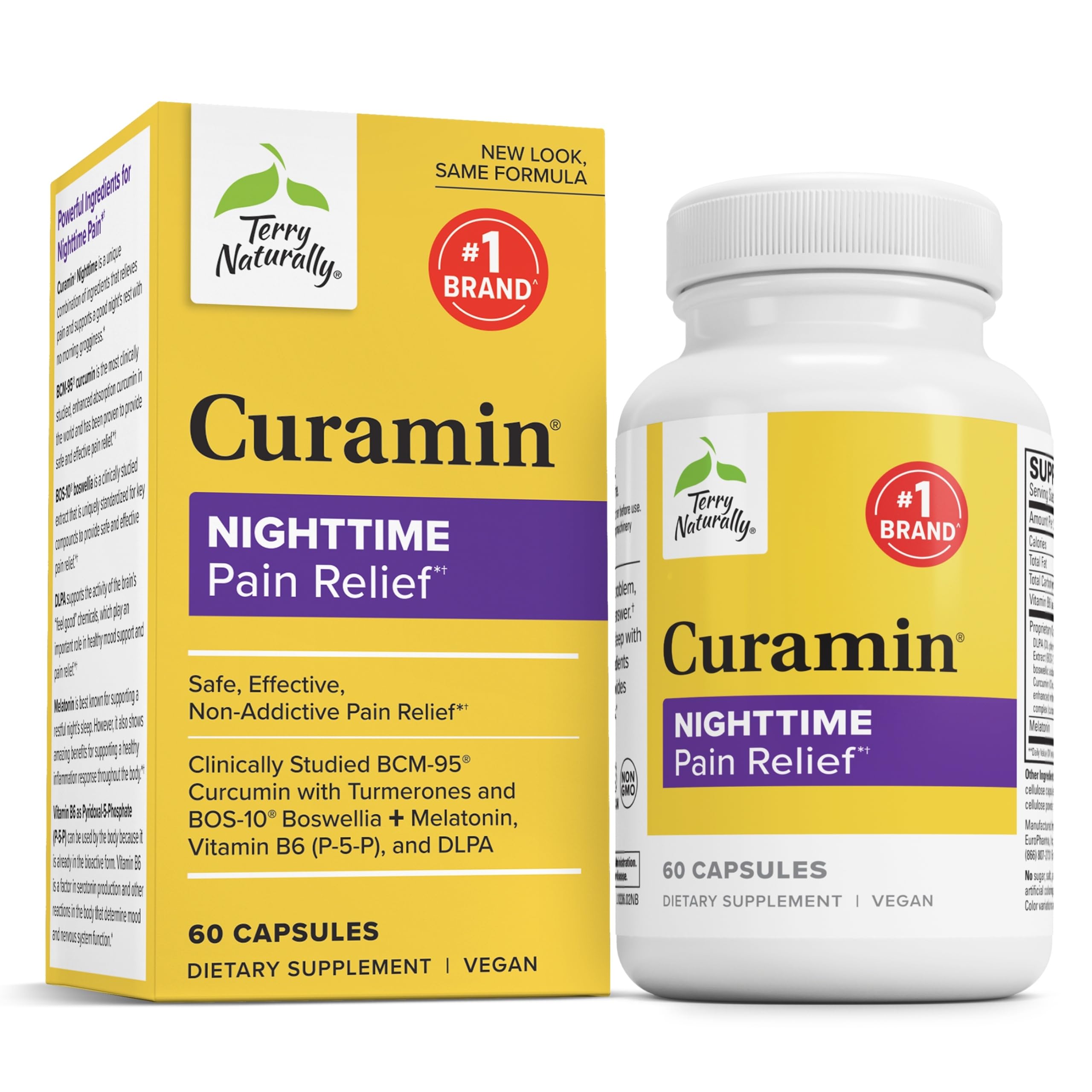Curamin Nighttime - Curcumin & DLPA Capsule Supplement - Non-GMO Supplement to Support Healthy Sleep & Relaxation - Herbal Supplement with Melatonin - 60 Capsules