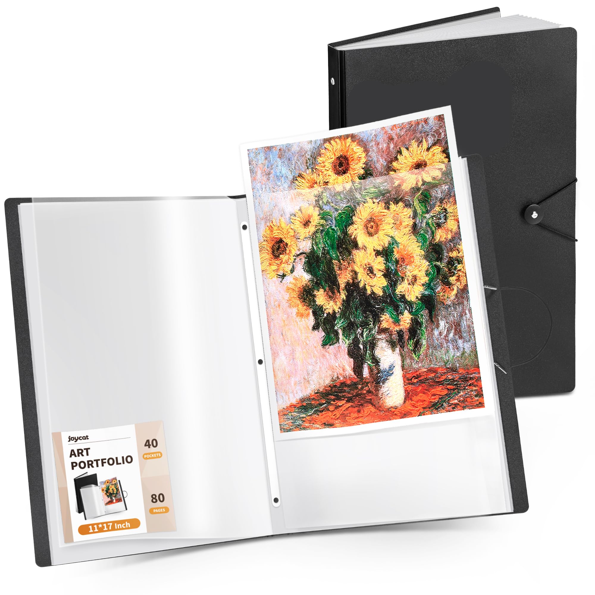 Photo 1 of JoyCat Art Portfolio Binder Fits 11"x17",40 Pockets Art Folder with Clear View Pages, 80 Sheets Presentation Binder for Artists and Students (Black)
