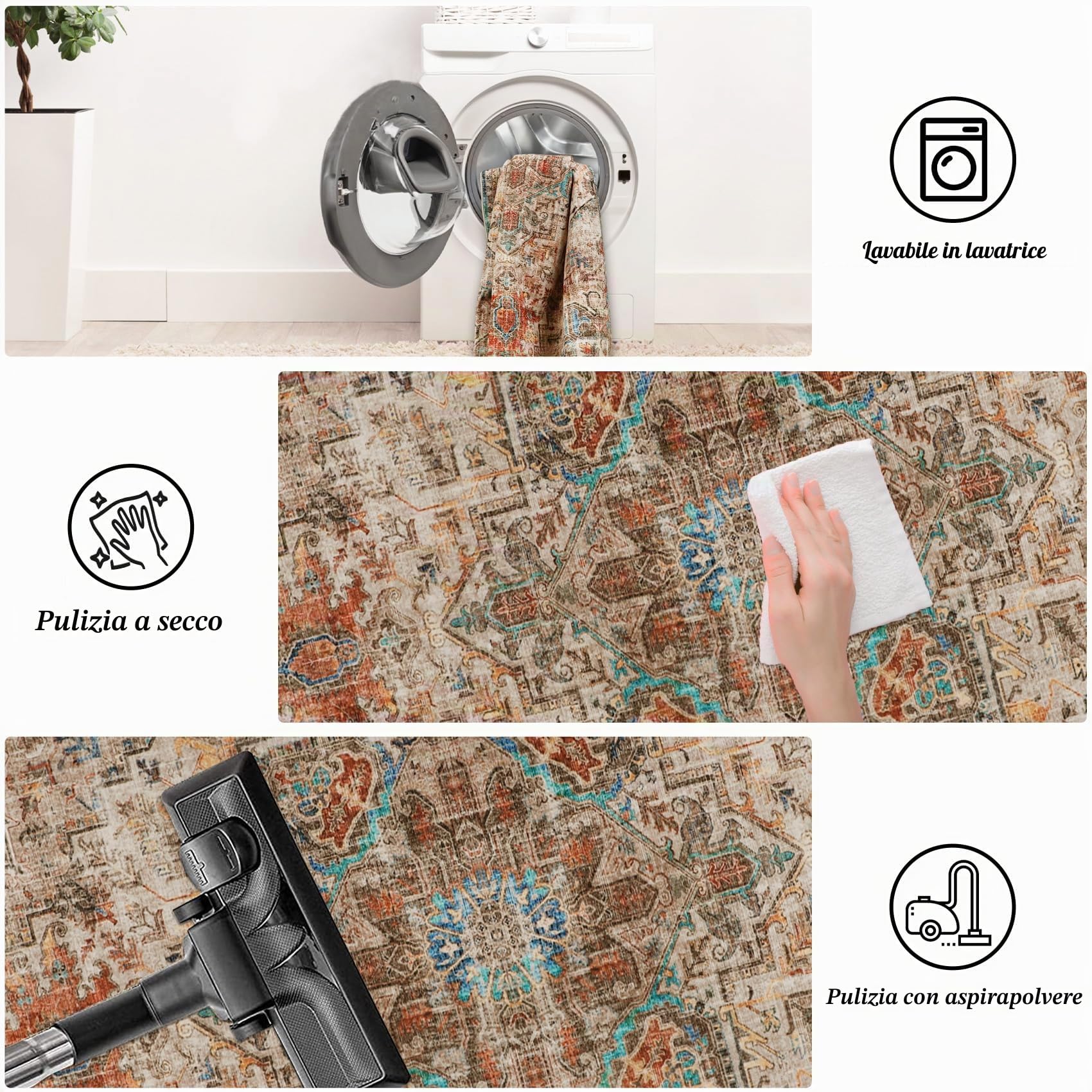 Cekene Tappeto lavabile per soggiorno 160 x 230 cm antiscivolo morbido per camera da letto sottile invecchiato a basso profilo per ufficio bagno sala da pranzo sala giochi (terracotta)