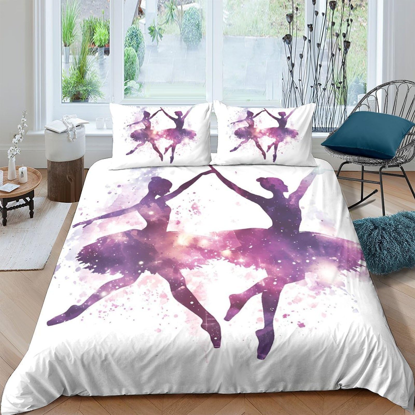 Ctjqhvkz Style-10 3D Printed Ballet Dancer Fitted Sheet Microfiber Anti-Slip Purple Watercolor Bed Cover For Bedroom Guest Room Home Single（135X200cm）