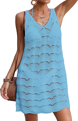 Womens Crochet Cover Up Swimsuit Mesh Beach Midi Dress Floral Knit Summer Backle
