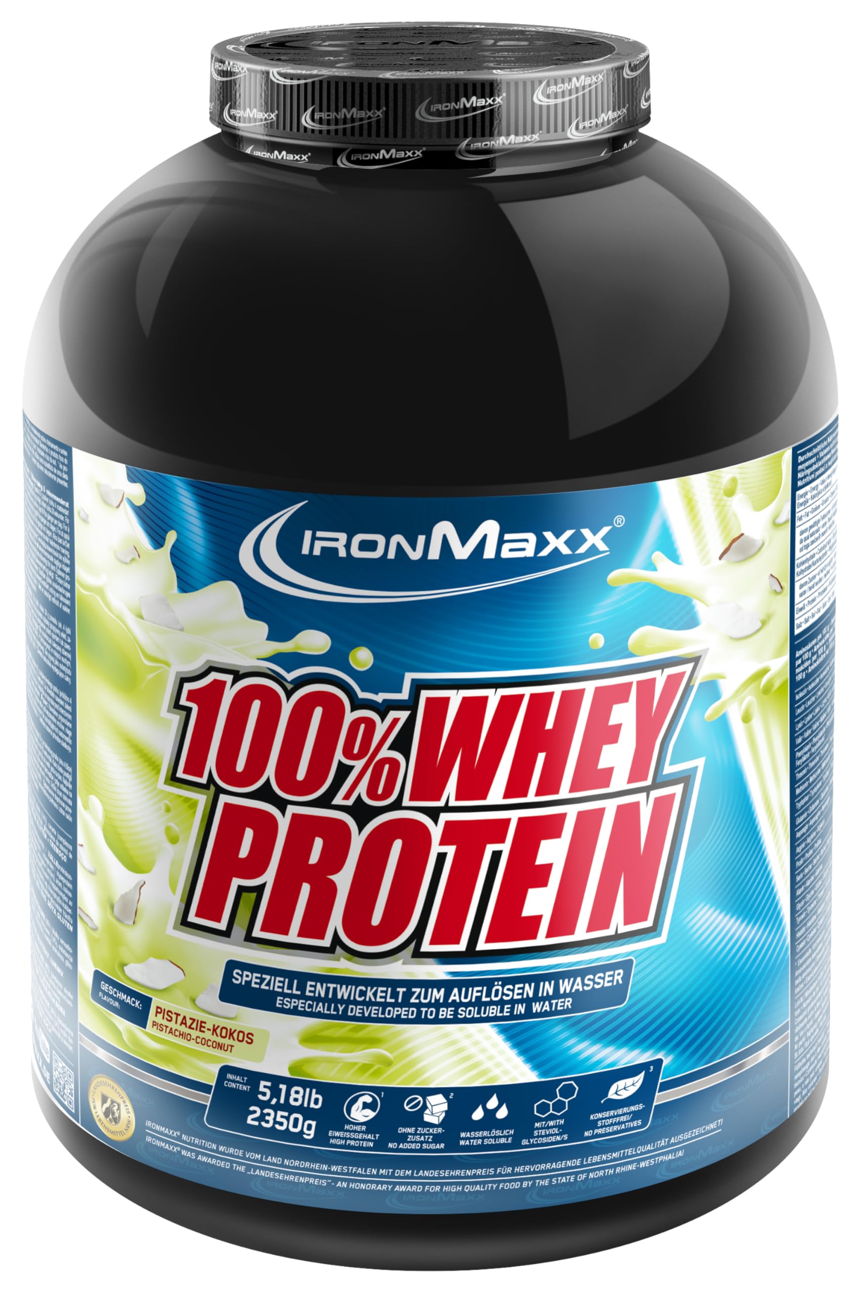 IronMaxx 100% Whey Protein Powder 2350g - Pistachio | High Protein Shake with BCAAs & EAAs | Low Carb & Low Sugar Whey | Ideal for Muscle Gain, Diet & Fitness Design May Vary