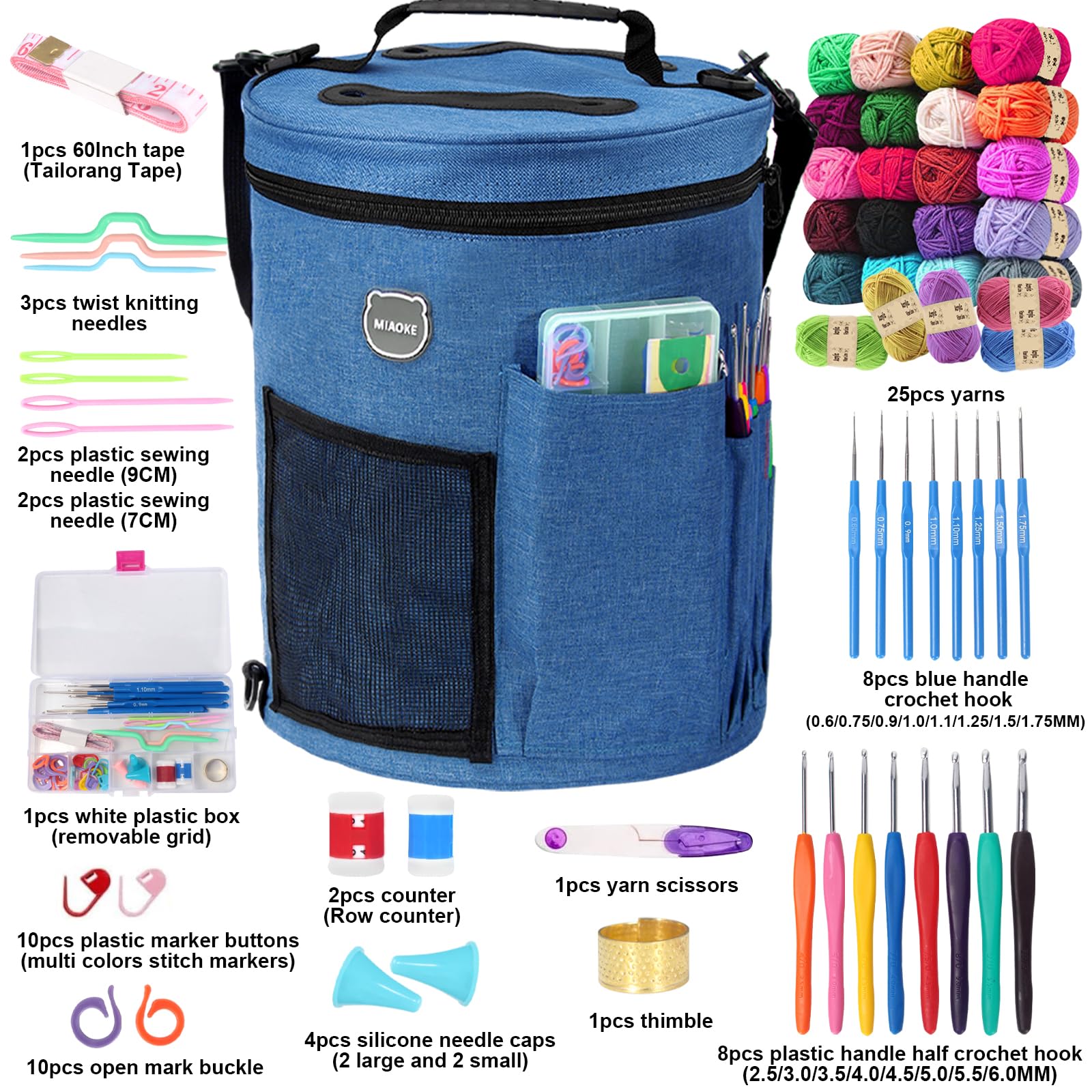 MIAOKE 79pc Crochet Kit, Large Knitting Bag Yarn Storage Organizer, Knitting & Crochet Supplies, Waterproof Crochet Bag - Image 2
