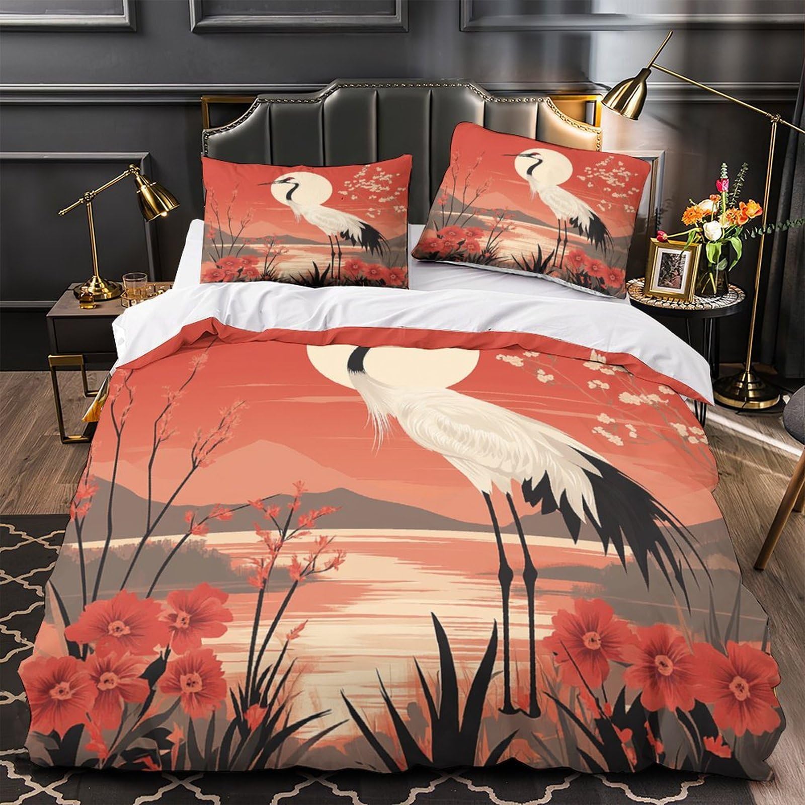 Housse de couette grue japonaise anti-plis et facile à laver pour lit simple 135x200 cm