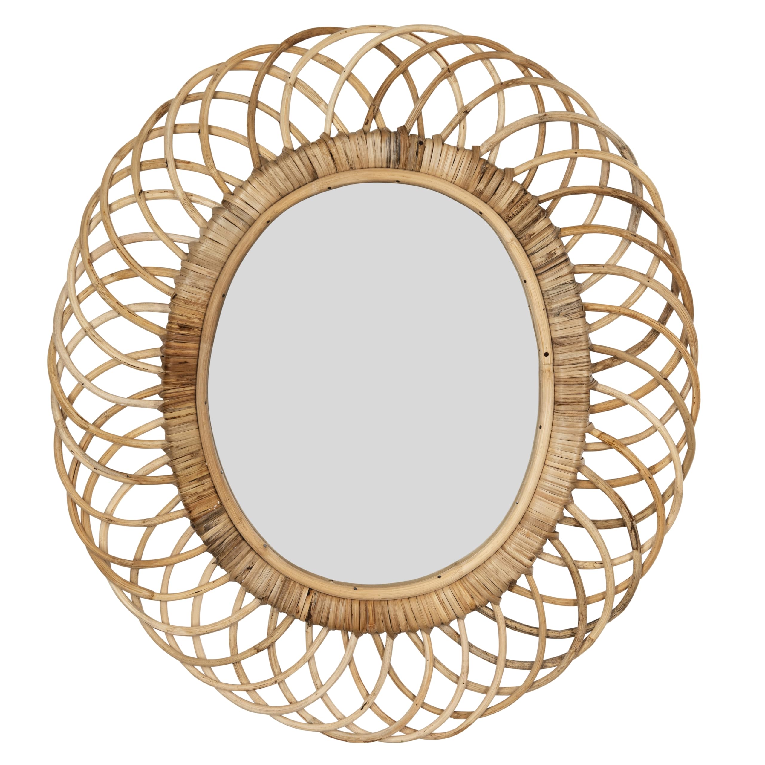 Oval Woven Bamboo Wall Mirror, Brown